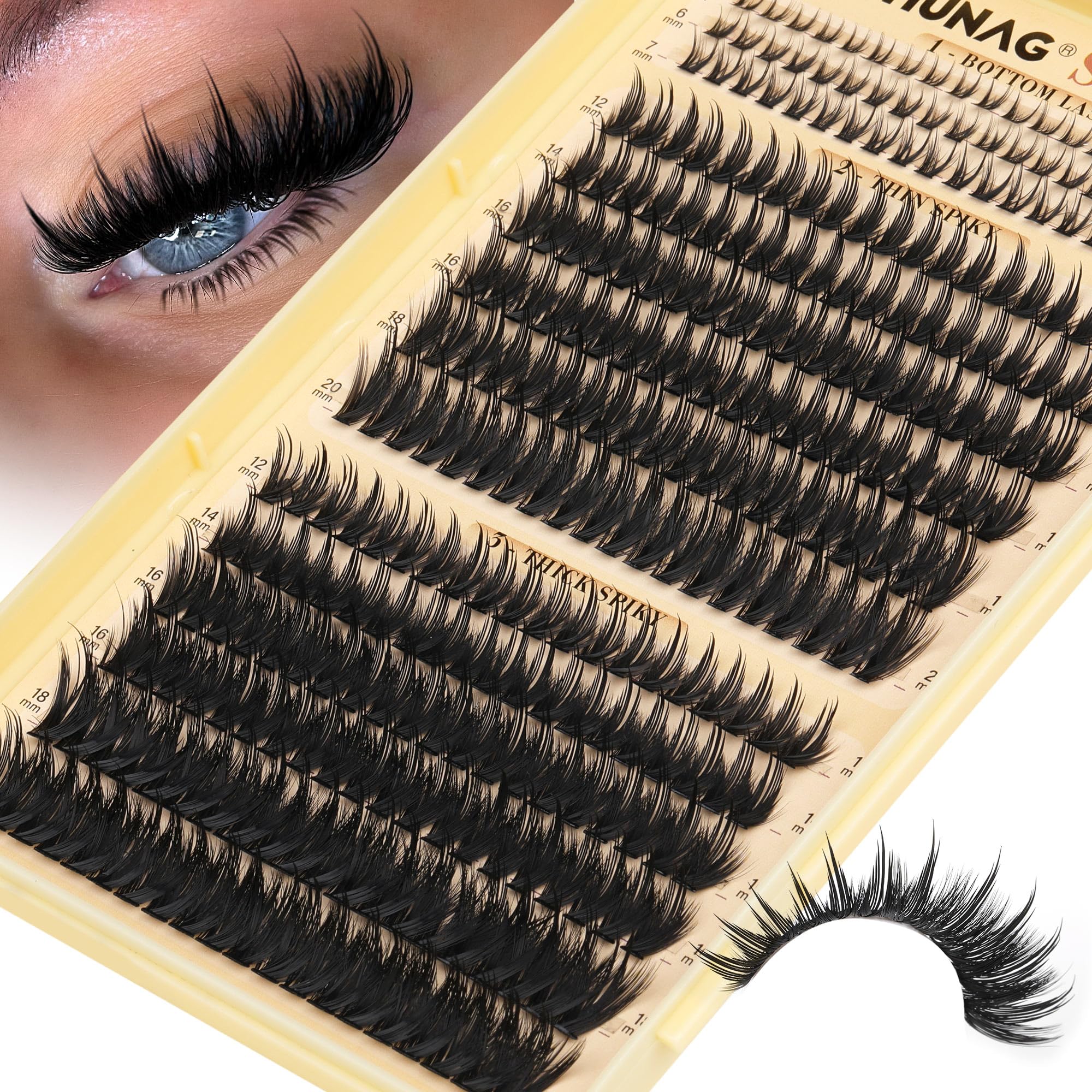 TOOCHUNAG Ciuffetti di ciglia a punta Manga lunghe 12-20 mm con ciglia inferiori singole 80D + 100D Cluster Extension ciglia spesse volume cluster fai da te Plume Flake Extension per ciglia