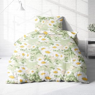 Bettwäsche aus 100% Baumwolle 2tlg. 135x200 + 80x80 cm Blumen Margeriten