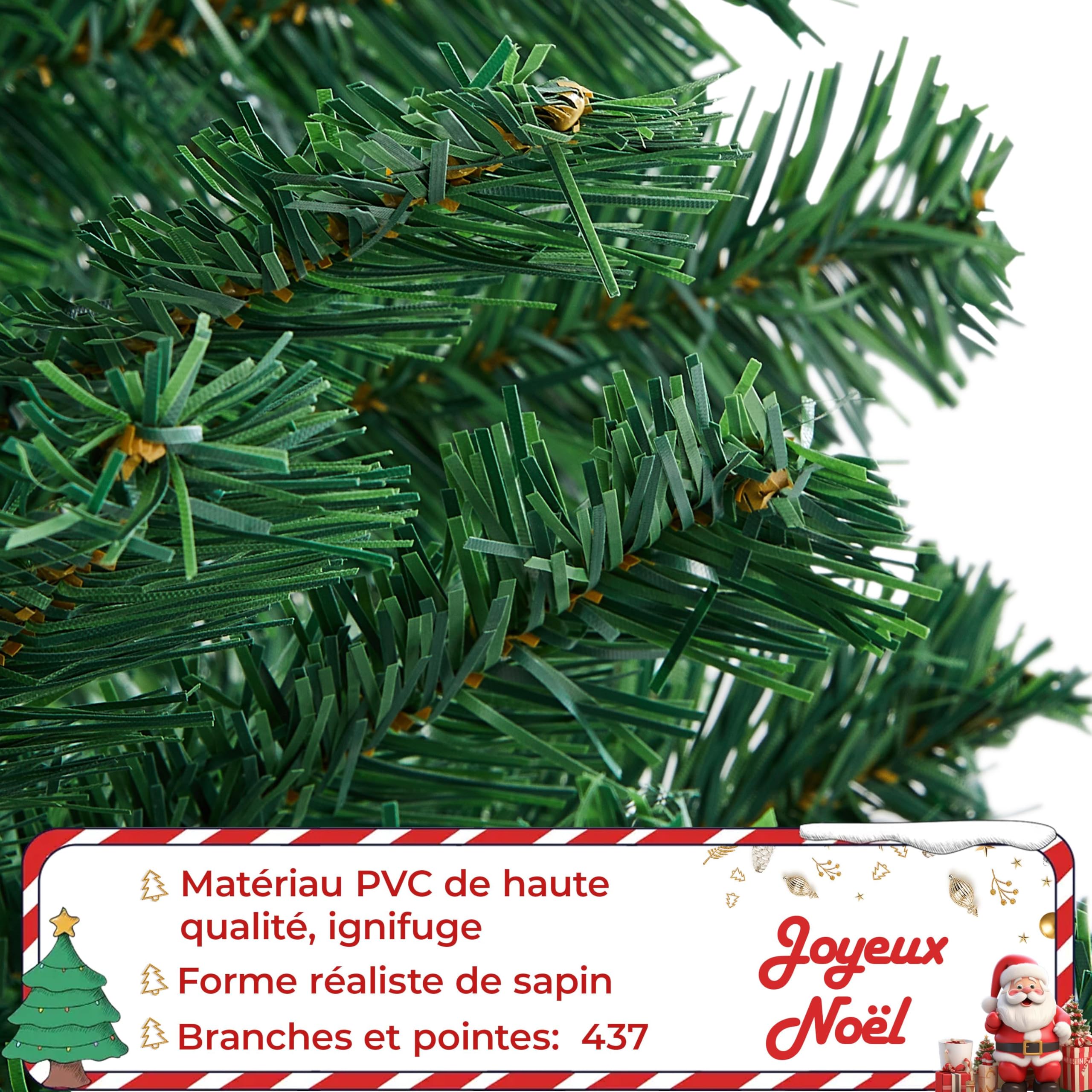Yaheetech Sapin de Noël Artificiel 152 cm avec 437 Branches, Résistant au Feu, Support Métallique avec Veinures en Bois de Sapin Inclus, Décoration de Noël Fête