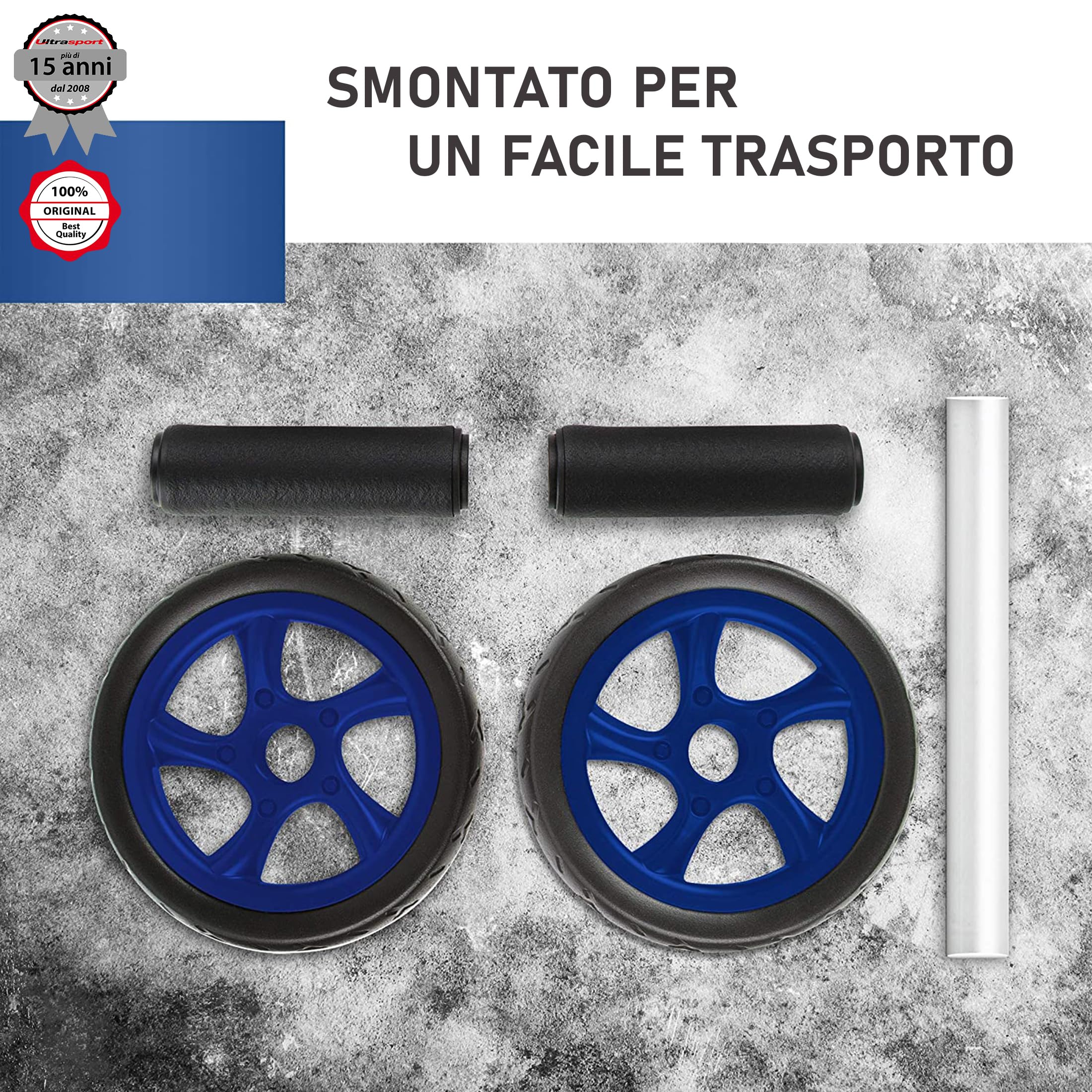 Allenatore Addominali AB Ruota Ultrasport - Con Doppie Rotelle E Tappetino Per Ginocchia, Blu - Foto 5