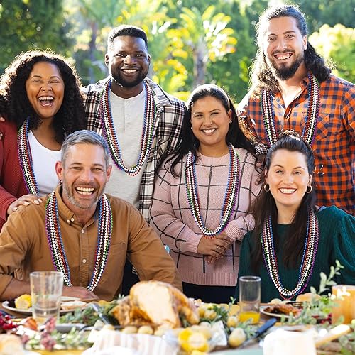 Vista 4 de Collar de cuentas, 120 cuentas de Mardi Gras, collares coloridos de cuentas de Mardi Gras de 33 pulgadas, accesorios de disfraz de fiesta