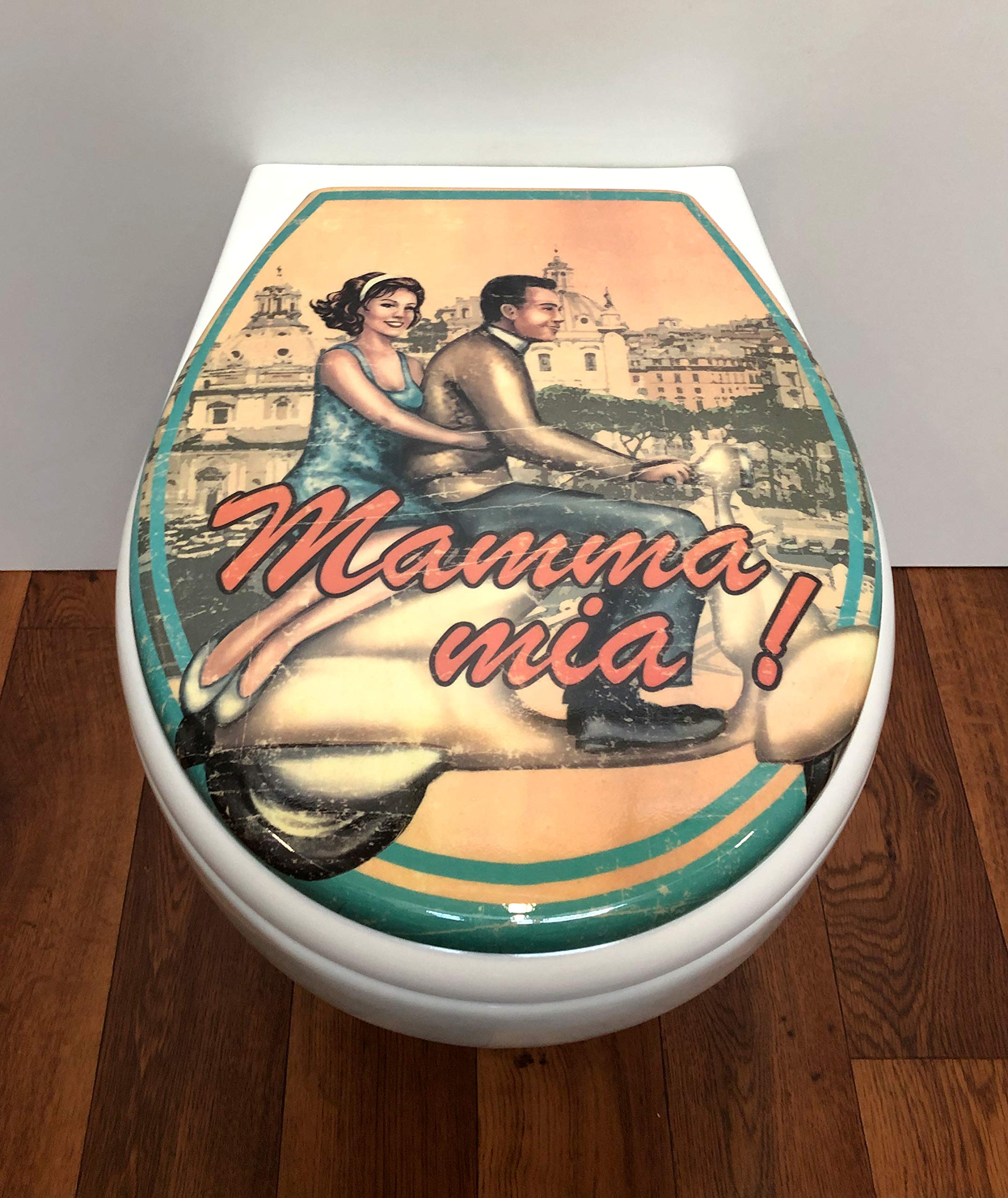 ADOB 59832 - Asiento de inodoro (duroplast, descenso automático, cierre suave, extraíble para la limpieza), diseño de Mamá Mia