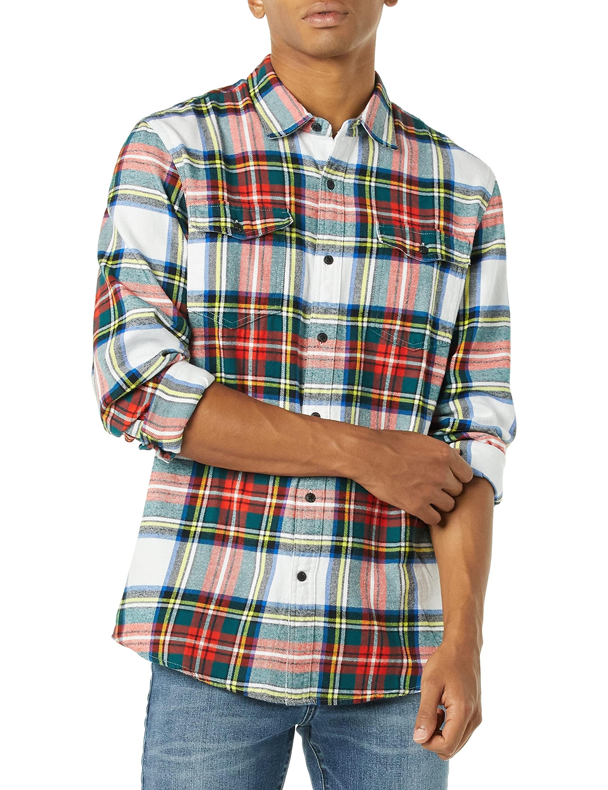 Men's Flannel Shirts, Long-Sleeve, Slim-Fit, Two-Pocket, Plaid