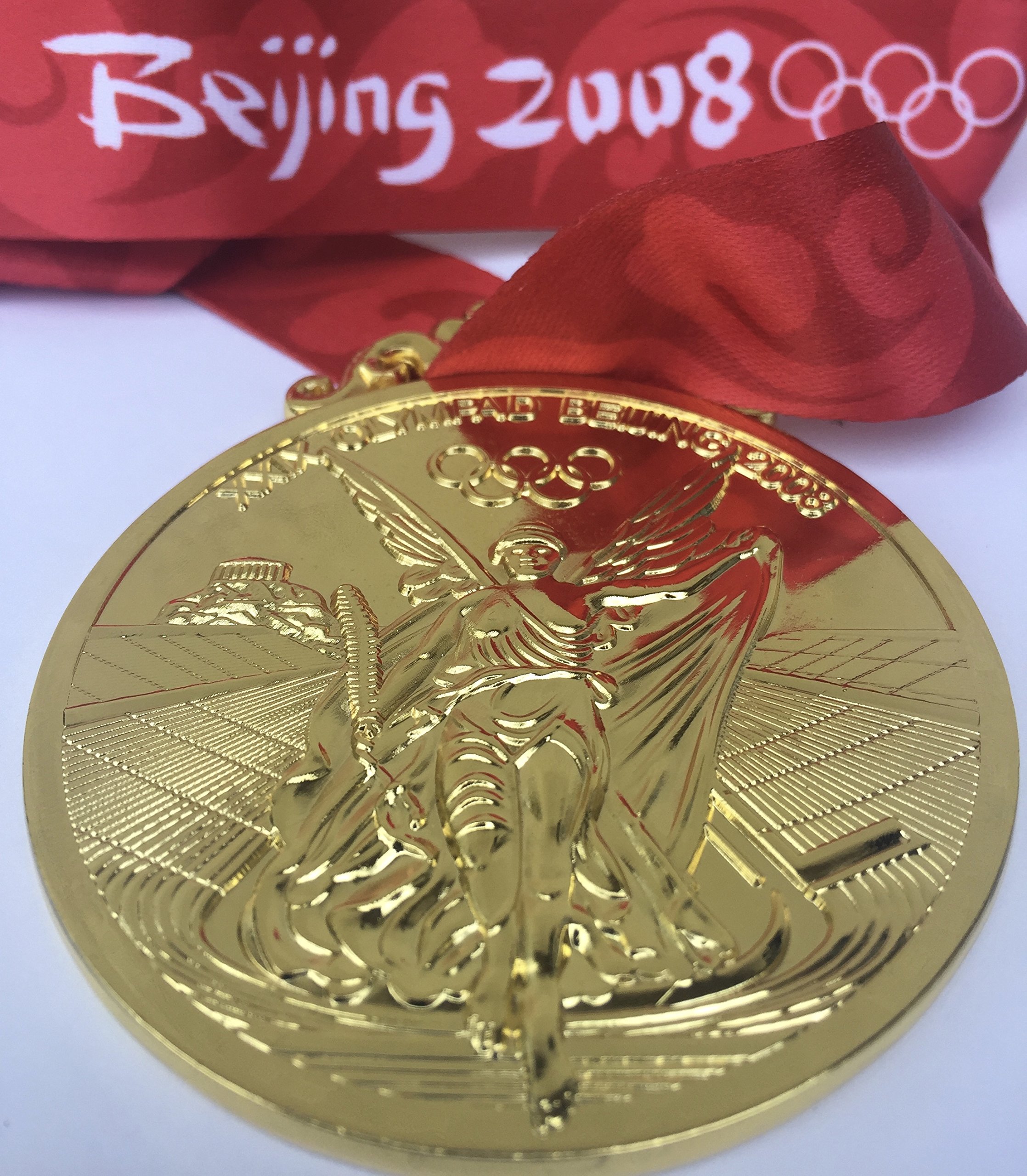 2008 BEIJING OLYMPICS GOLD SOUVENIR MEDAL w RIBBON