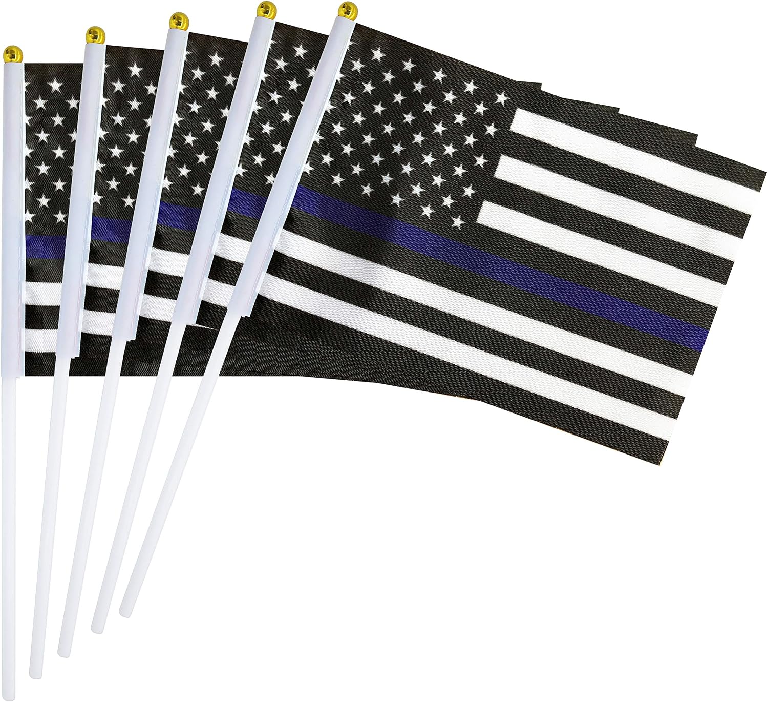 TSMD Thin Blue Line USA American Police Flag 50 Pack Small Mini Hand Held Honoring Law Enforcement Officers US Flags On Stick,Police Theme Party Event Decorations