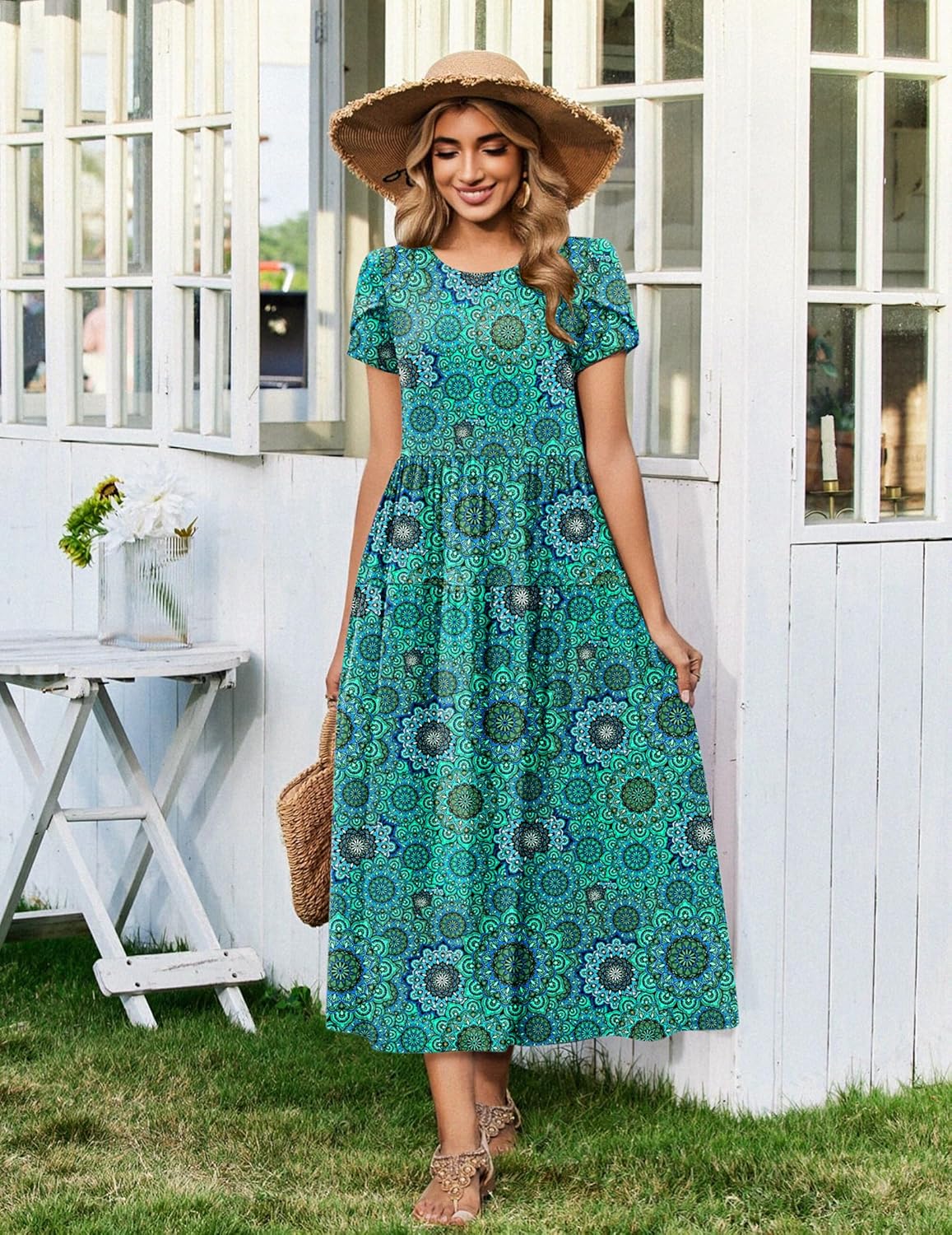 Zeagoo Summer Dresses for Women 2026 Maxi Bohemian Floral Short Sleeve Long Dress Casual Flowy Tired Beach Sundress - Image 5