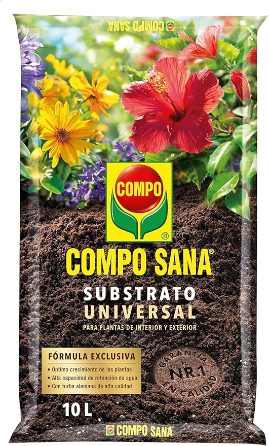 Substrato Universal de calidad con 6 a 8 semanas de abono para plantas de interior, terraza y jardín, Substrato de cultivo, 10 L
