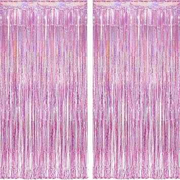 BRAVESHINE Pink Foil Fringe Curtain Backdrop - Tinsel Metallic Curtain Photo Backdrop for Girls Princess Birthday Hen Wedding Disco Engagement Unicorn Mothers Day Grad Party Decorations - 2Pcs 1x2.5m