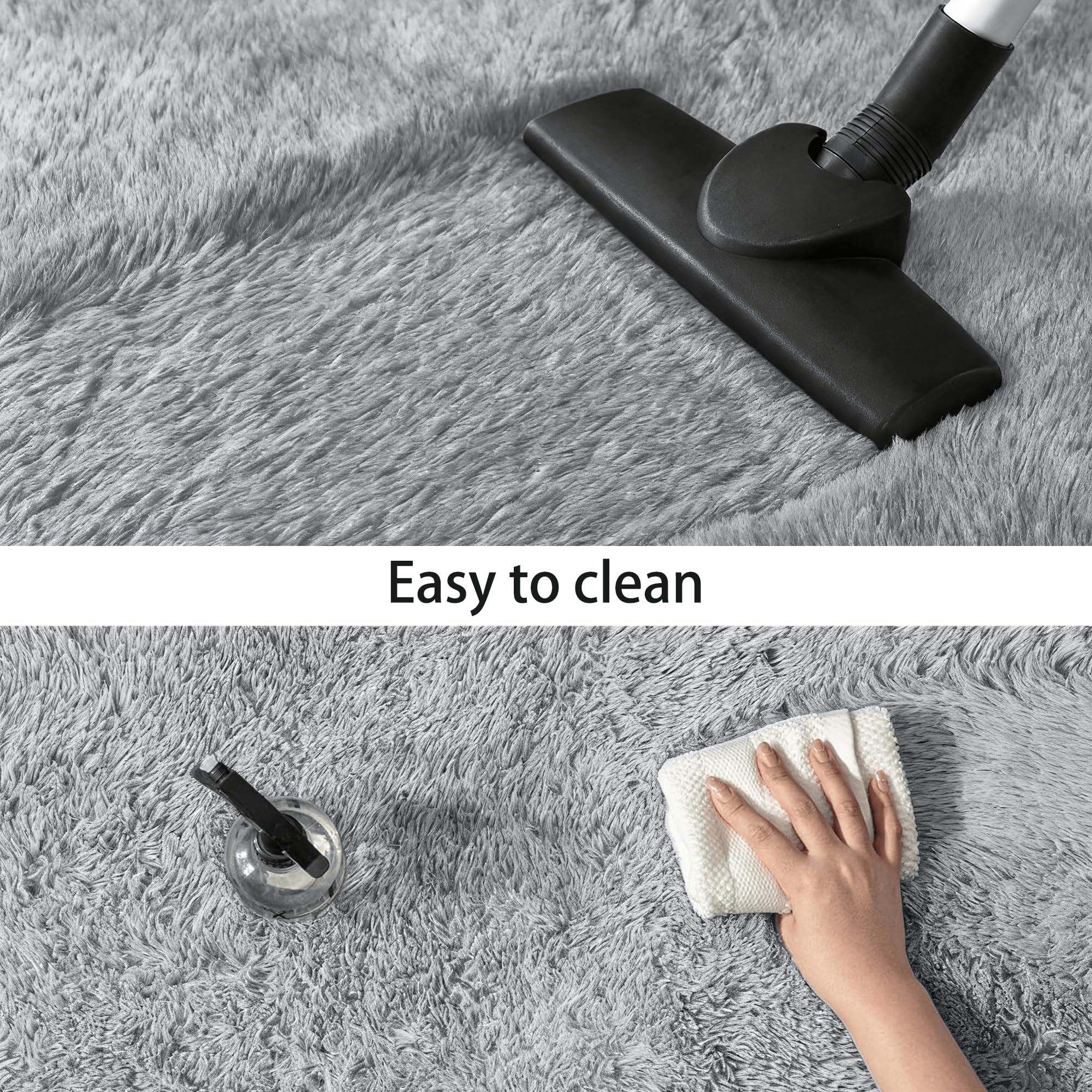 Flauschiger Hochflor Teppich 180 x 240 cm Flauschige Teppiche Schlafzimmer Pflegeleicht Und Einfarbig Fürs Flur,Küche, Wohnzimmer, Schlafzimmer, Hellgrau