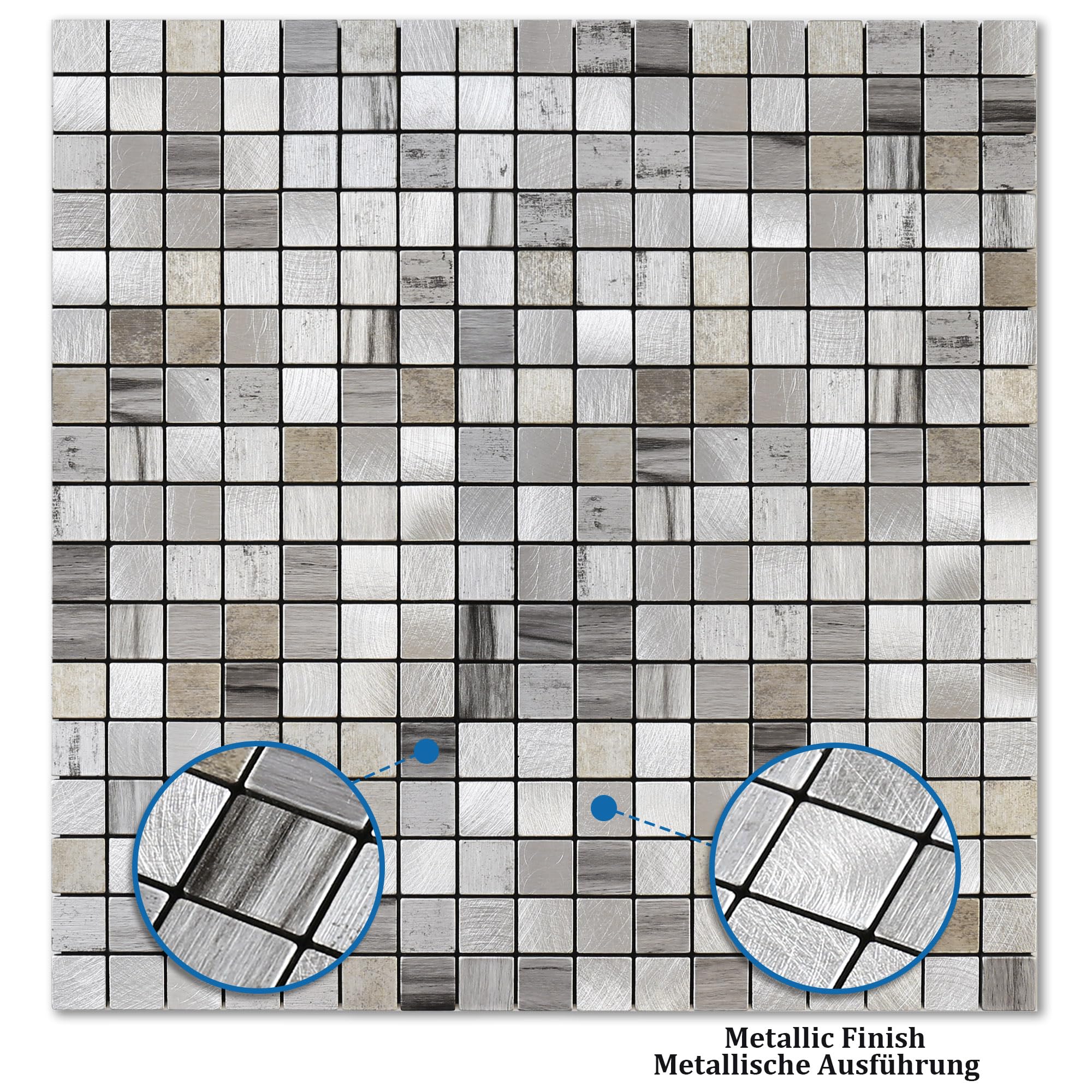 Mosaikfliesen Selbstklebend Küche 3D Wandfliesen Aufkleber Metallfliesen Quadratisch Grau 10 Stück