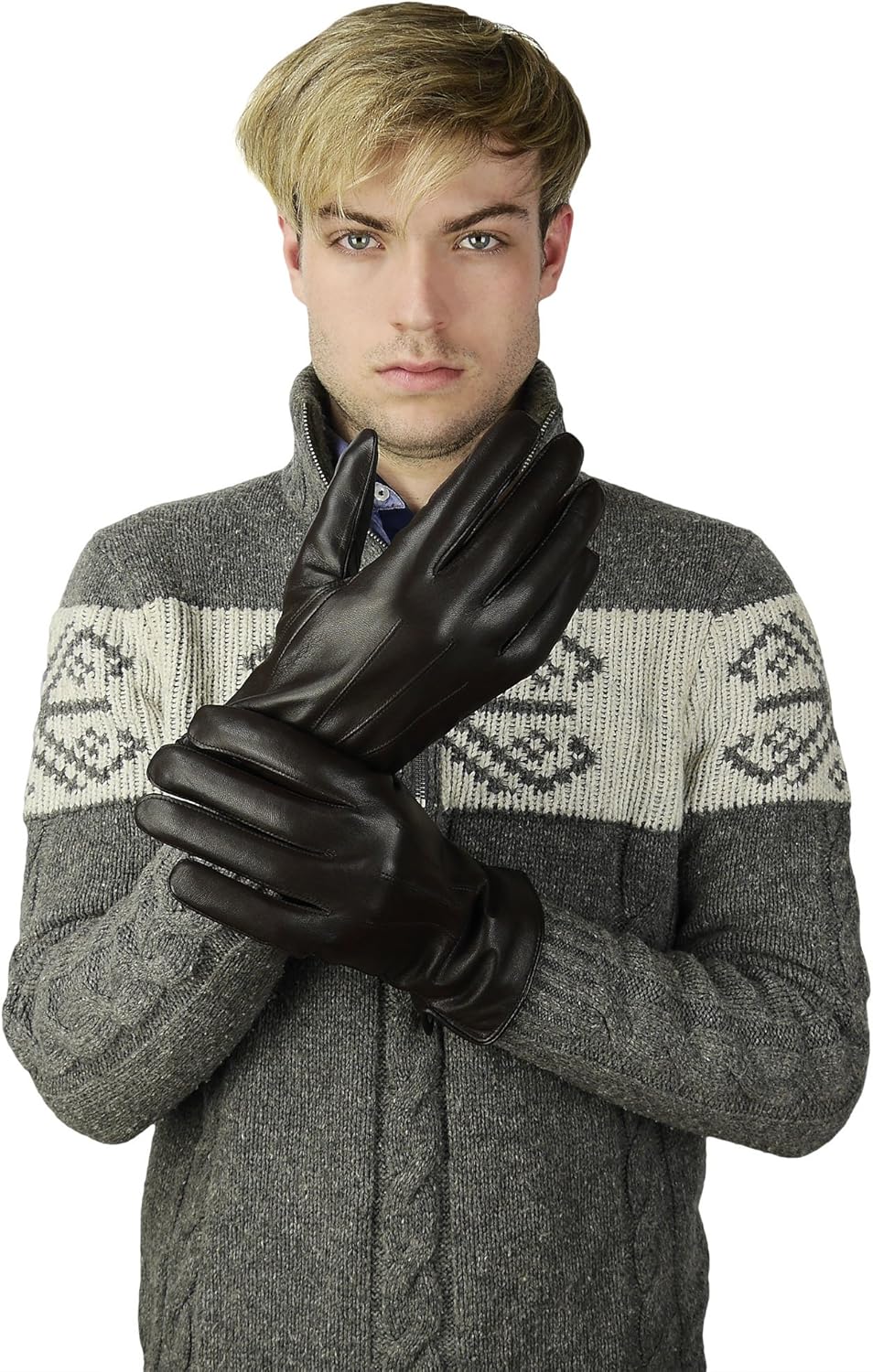 Men’s Genuine Sheepskin Leather Rabbit Fur Lined Gloves - Image 2