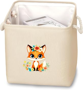 Fox Fabric Storage Bin 11 x 11 Inch, Foldable Storage Basket for Home, Office,Closet, Clothes, Organizer, Cute Home Room Desk Decor For Girls Women!