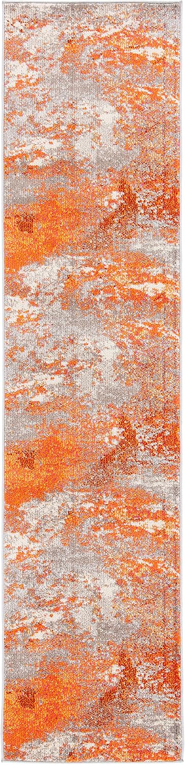 SAFAVIEH Madison Collection Runner Rug - 2'2" x 6', Grey & Orange, Boho Abstract Design, Non-Shedding & Easy Care, Ideal for High Traffic Areas in Living Room, Bedroom (MAD440G)