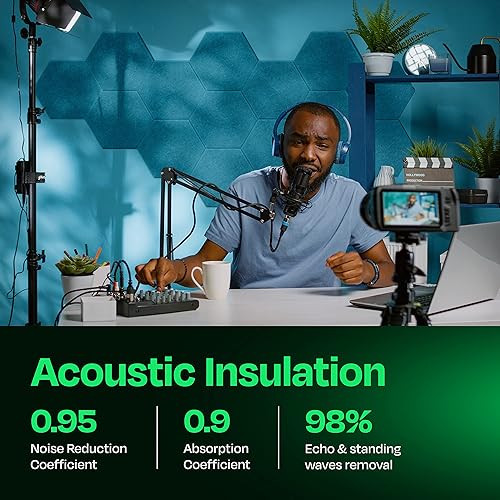 Miniatura 3 de Ekkogo Paneles acústicos, paquete de 12 paneles de pared insonorizados de 12 x 10.4 x 0.4 pulgadas, paneles de amortiguación de sonido de alta