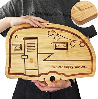 Happy Camper Bamboo Large Cutting Board, Rv Wooden Stove Top Cover Noodle Board,Meat Cutting Board for BBQ, Carving Board for Turkey,Large Charcuterie Board,RV Kitchen Decoration