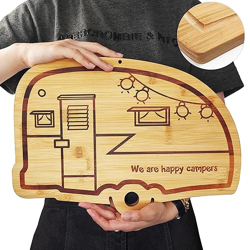 Happy Camper Bamboo Large Cutting Board, Rv Wooden Stove Top