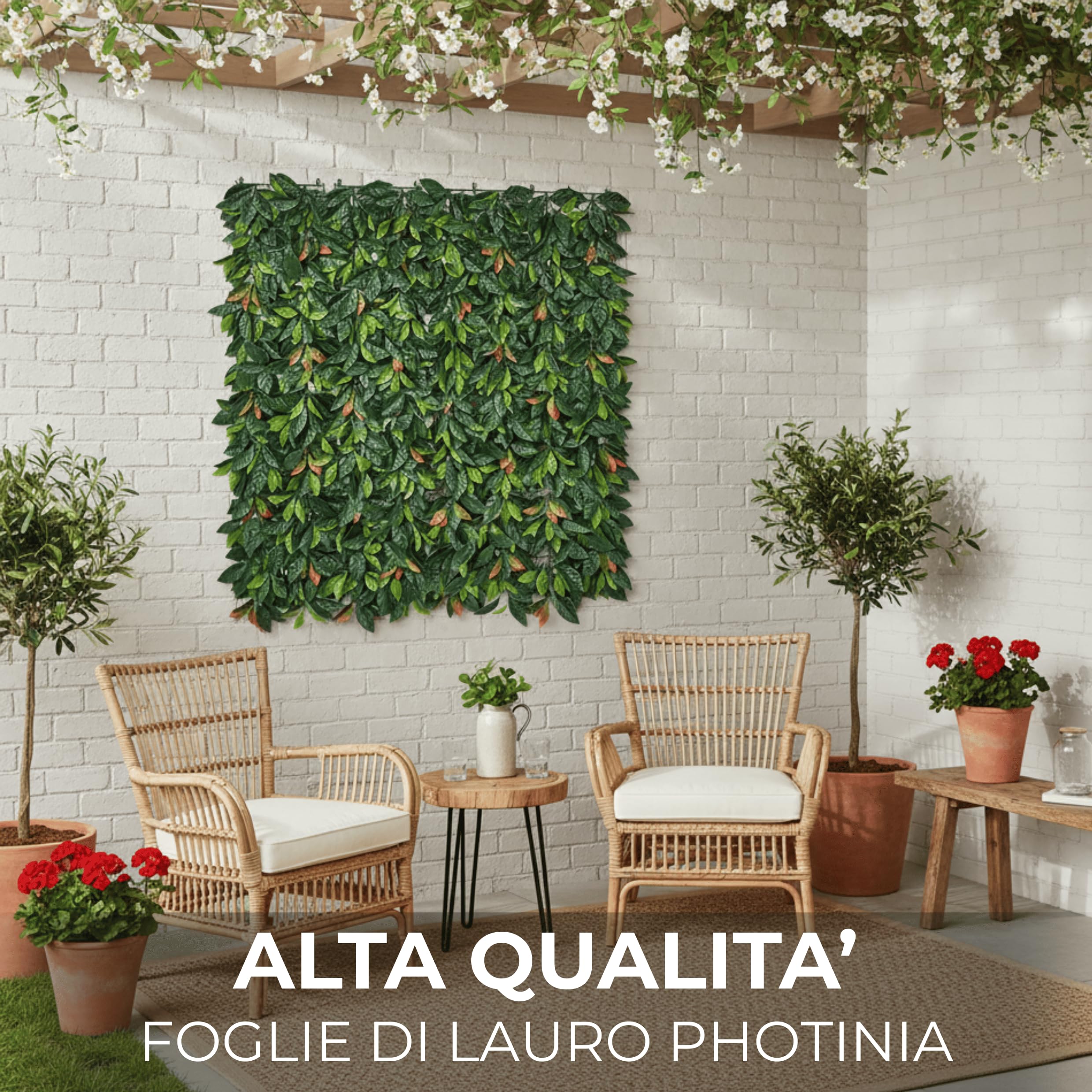 Siepe Sintetica Edera Finta Foglie Sintetiche di Photinia 1x1 MT Anticaduta Lavabile e Resistente ai Raggi UV Ideale per Terrazzi,Giardino,Balcone Ambiente Interno Esterno