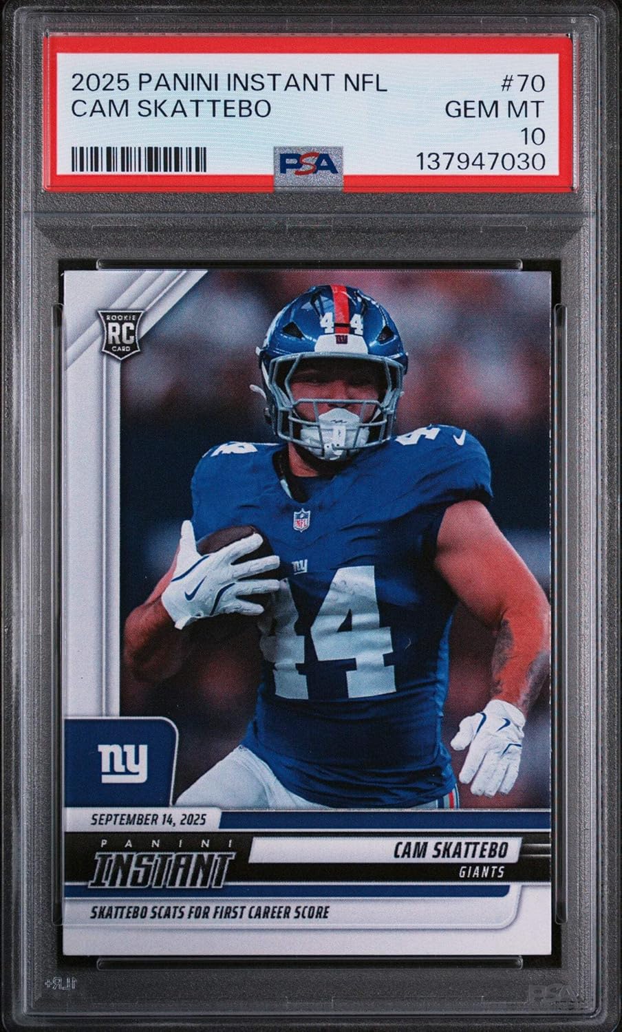 Graded 2025 Panini Instant Cam Skattebo #70 Rookie RC Football Card PSA 10 Gem Mint