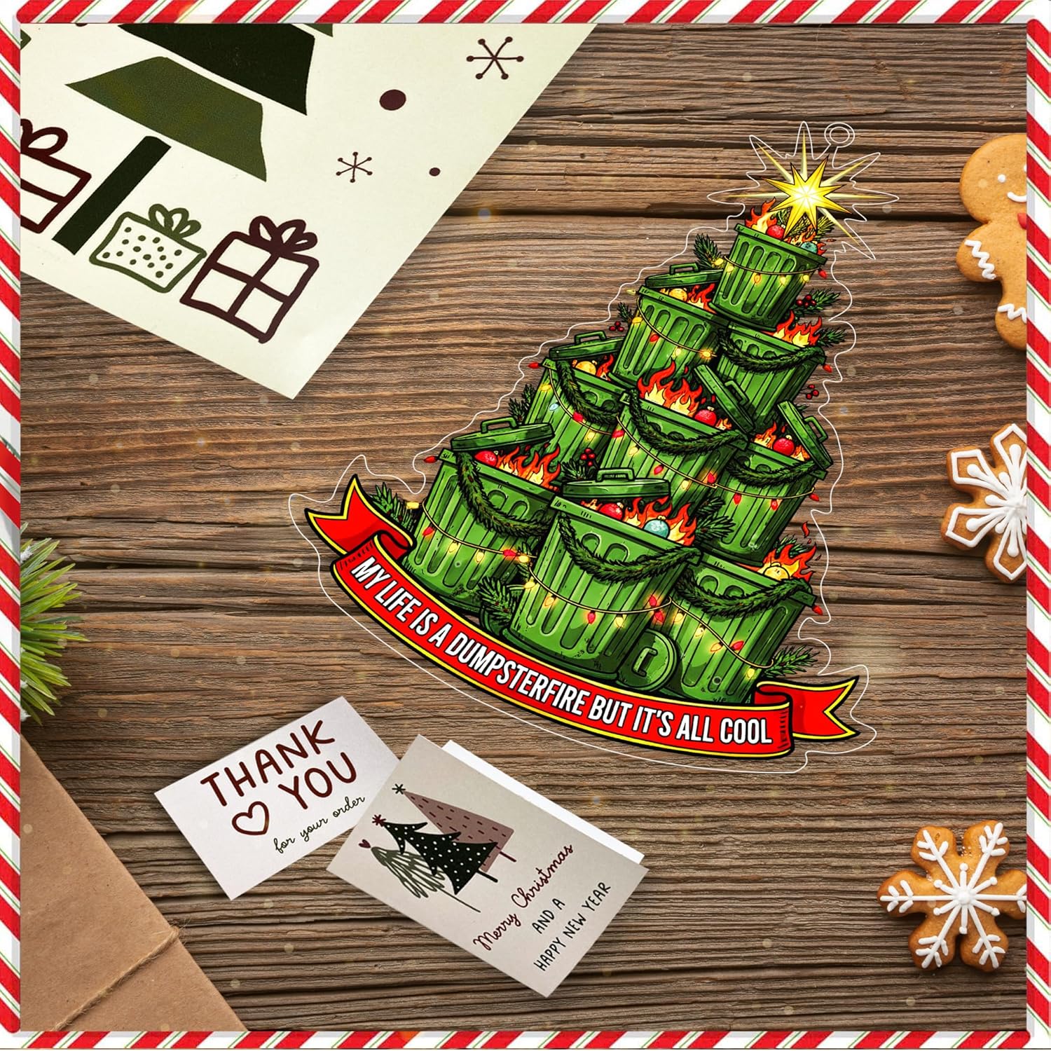 Dumpster Fire Ornament, Double Sided Acrylic Ornaments, Hallmark Dumpster Fire Ornament, Funny Christmas Ornament, Gag Gifts Funny Adult, Funny Work Gifts, Coworkers Ideas - Image 6