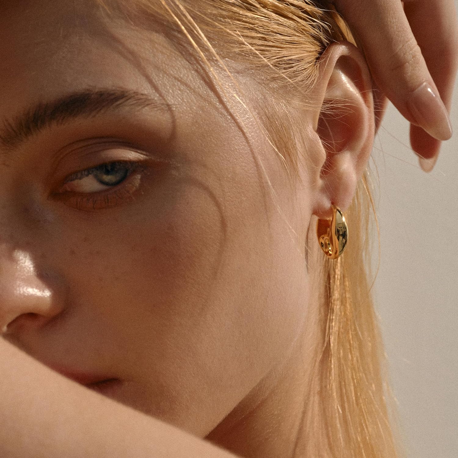 Chunky Gold Hoop Earrings for Women, 18K Gold Plated Hoops with 925 Sterling Silver Post Mariner Anchor Link Stud Earring Cute Hypoallergenic Earrings Minimalist Jewelry Gift - Image 5