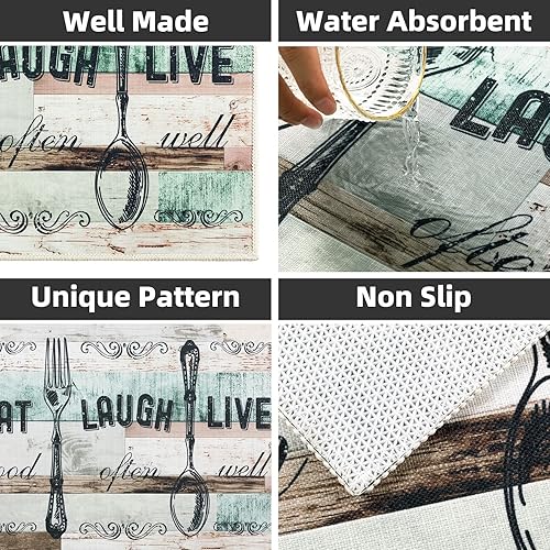 Miniatura 3 de Carvapet Tapete de cocina 2 piezas de 17 x 48 pulgadas + 17 x 24 pulgadas con parte trasera antideslizante, patrón impreso, decoración de granja,