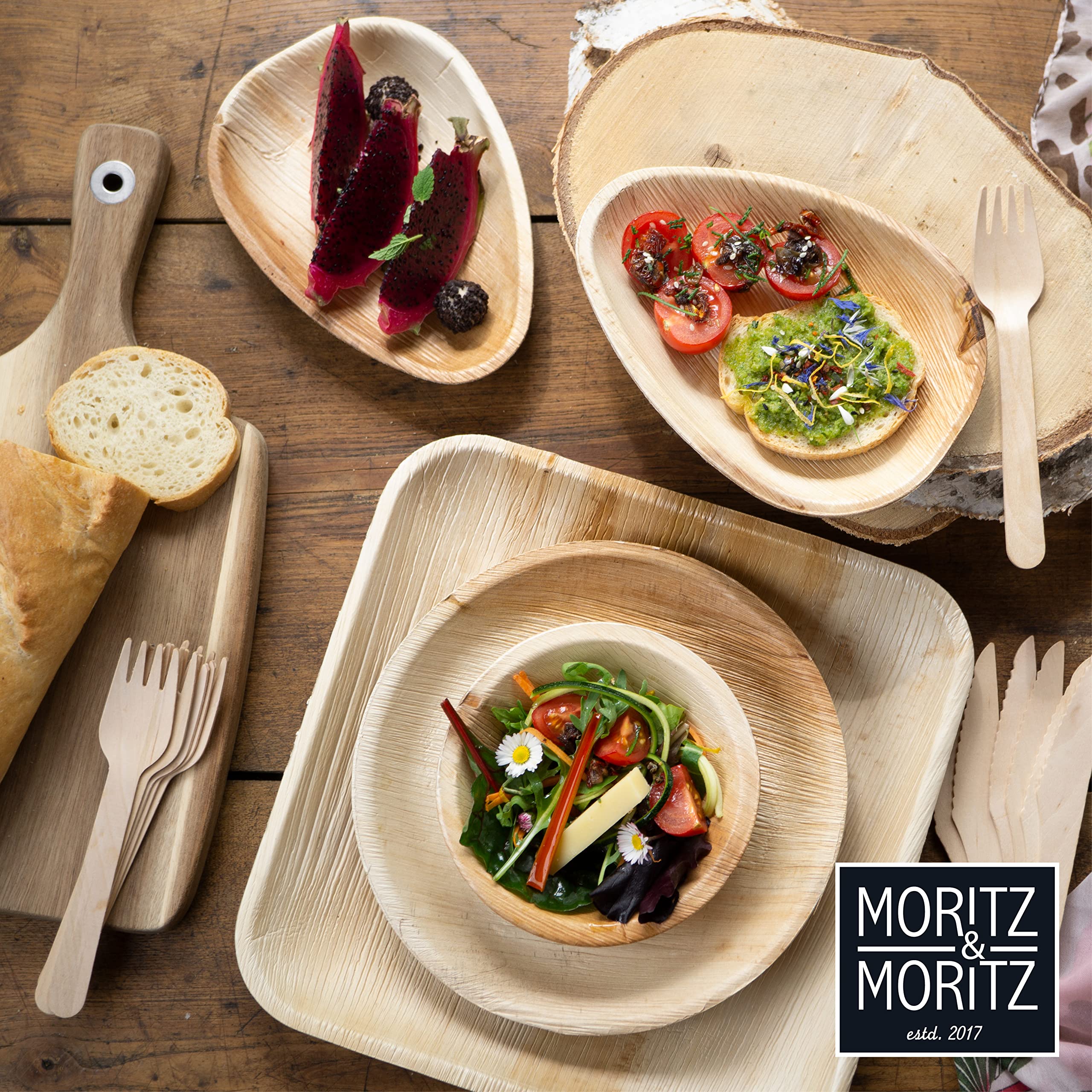 Moritz & Moritz Talerz z liści palmowych prostokątny 25 x 25 cm - 25 ekologicznych talerzy jednorazowych - alternatywa dla talerzy bambusowych i naczyń bambusowych