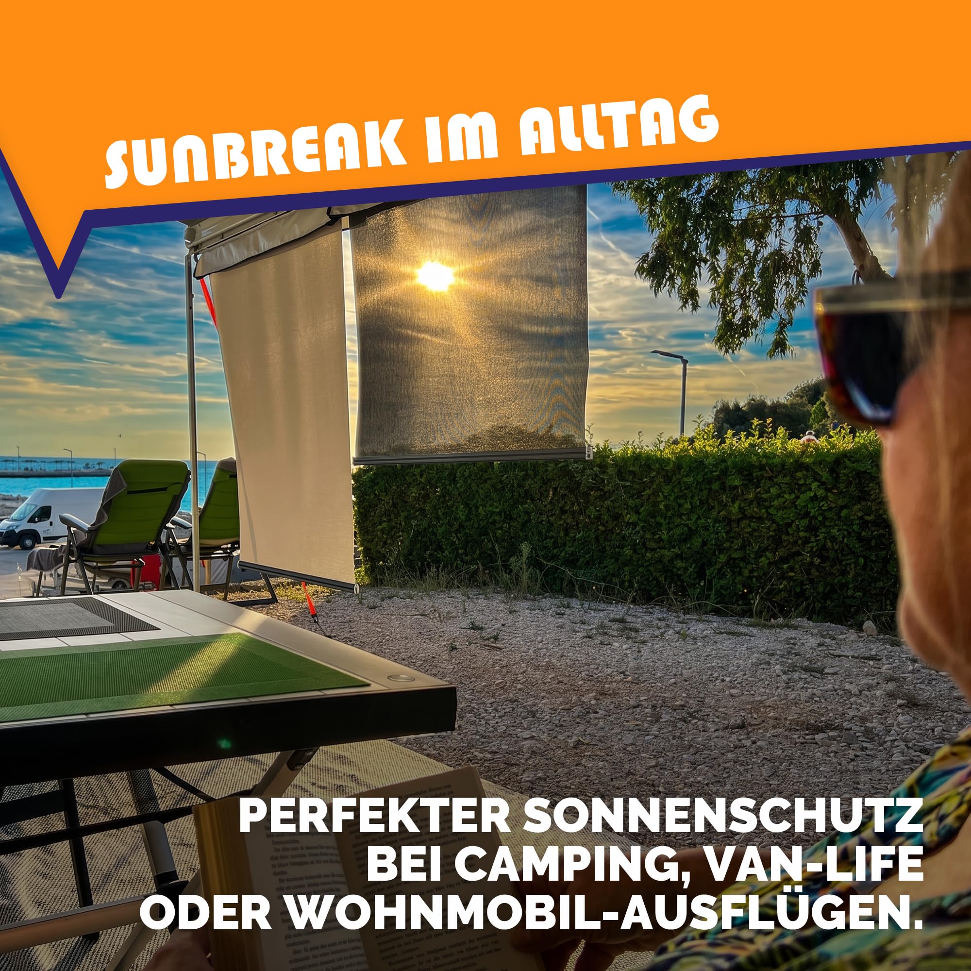 Peggy Peg – SunBreak Sonnenblende Weißgrau für Markise 1,10 m – Luftdurchlässiger Sichtschutz & Sonnenschutz für Kederleiste – Modular erweiterbar & verstellbar – Inkl. Abspannungs-Set