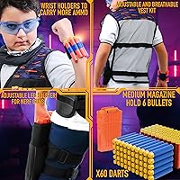 Vista 6 de JoyX Kit de chaleco táctico compatible con pistolas Nerf para niños, serie N-Elite con 40 dardos de espuma para pistola, equipo de acción protectora