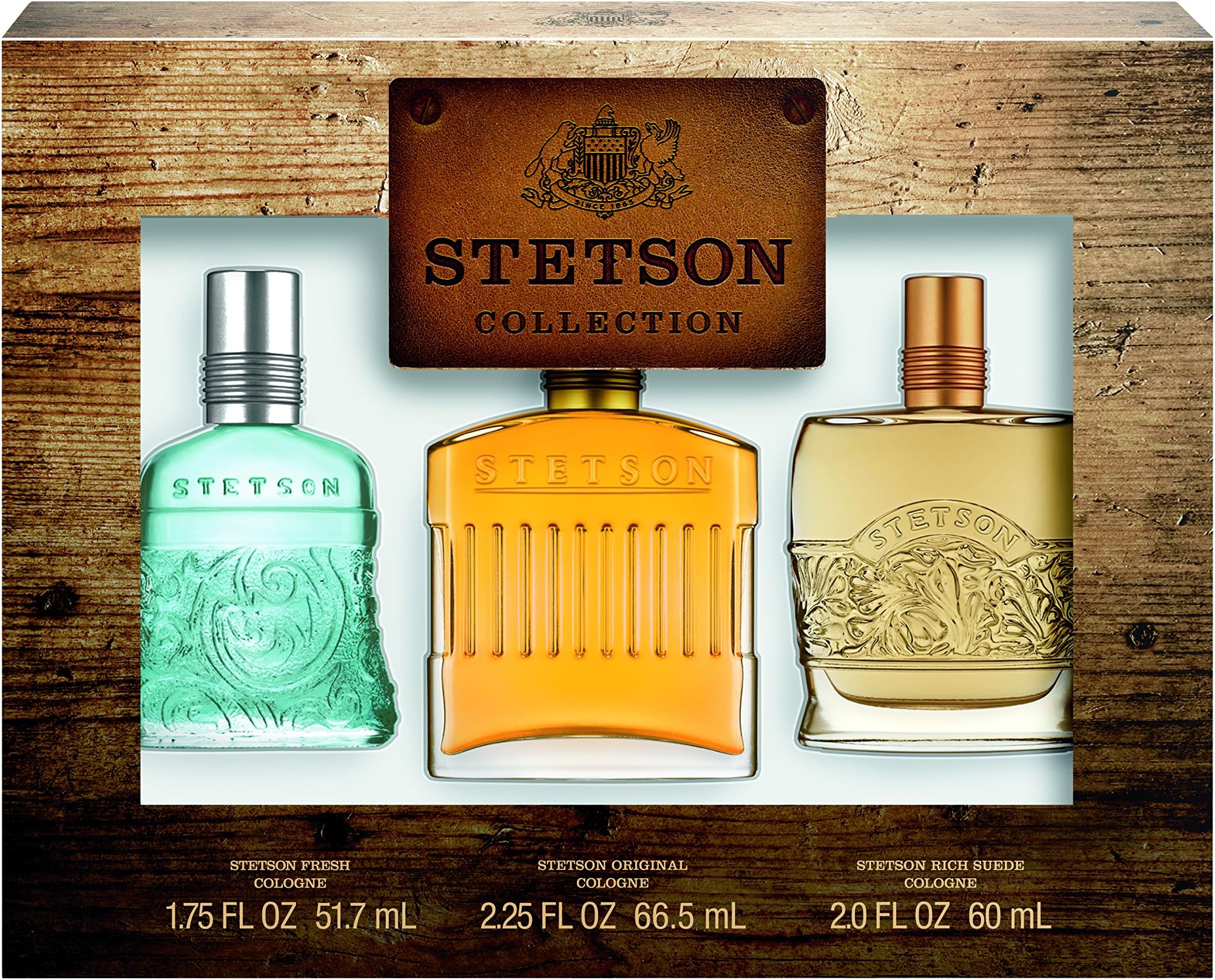 Stetson OMNI 3pc Set Decanter Set - 2.25oz Cologne Perfume (Original) + 1.75oz Cologne Perfume (Fresh) + 2oz Cologne Perfume (Rich Suede)
