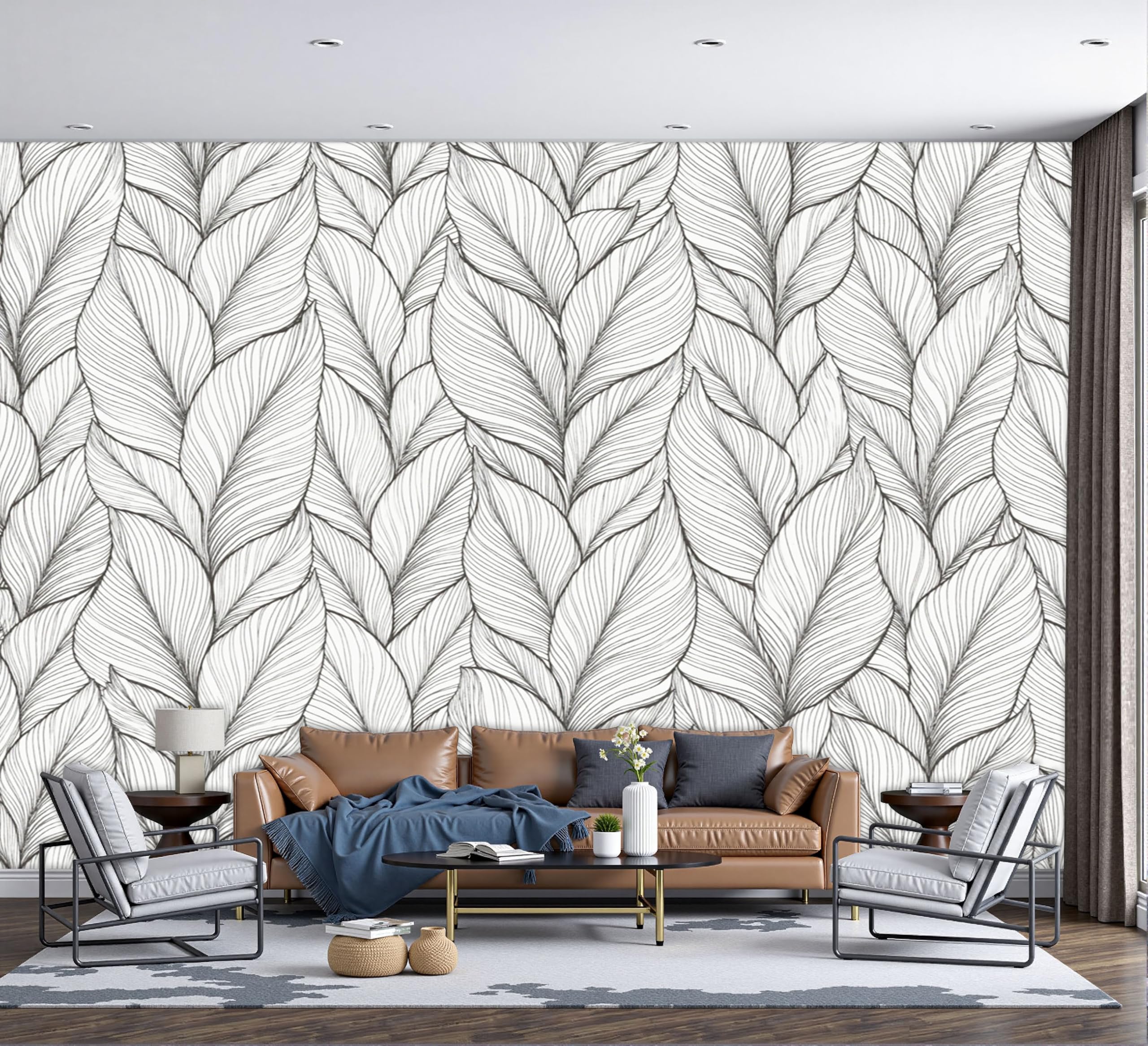 Papier Peint Panoramique Gris Clair 450x315cm en Soie à Lignes Simples