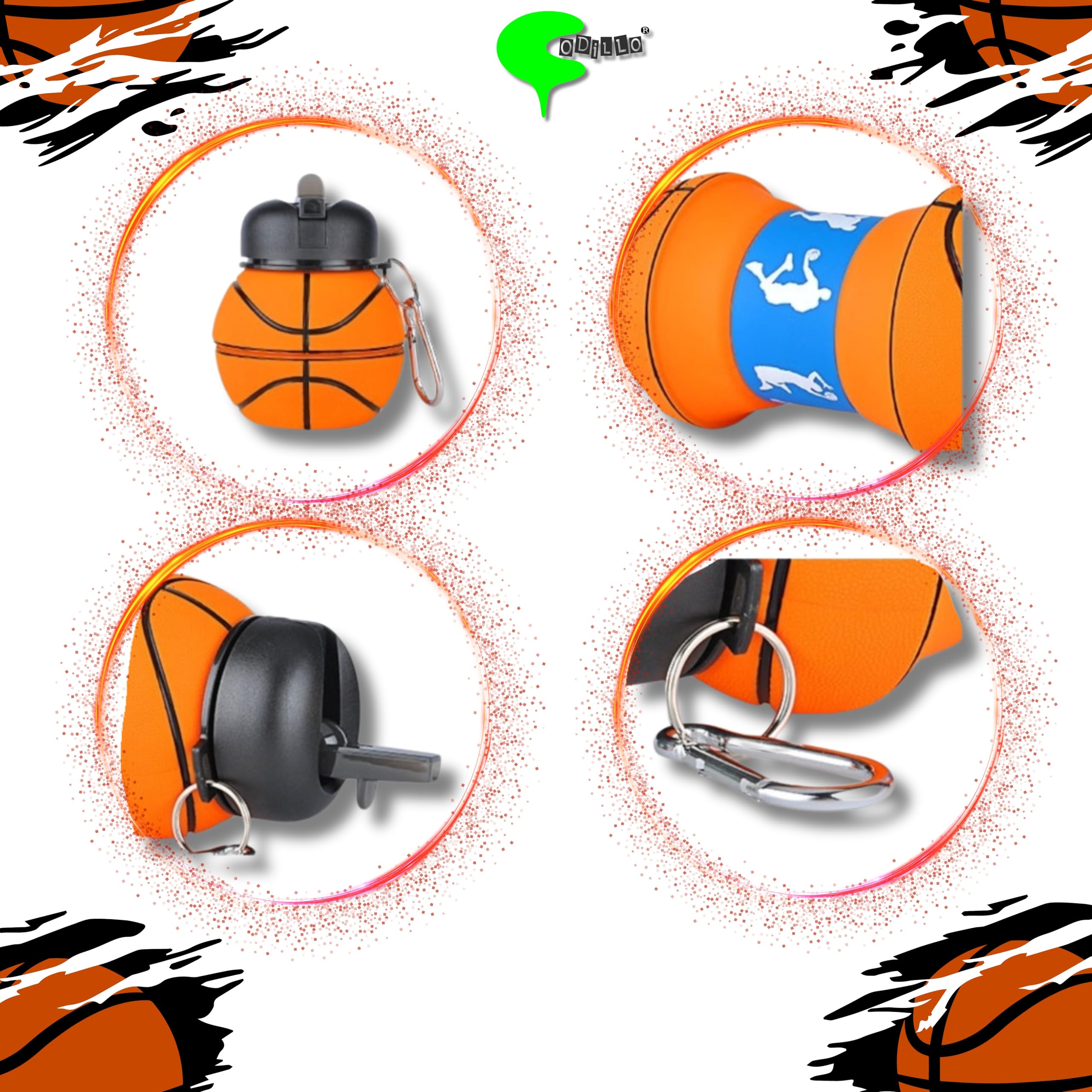 Borraccia Pieghevole In Silicone Per Bambini E Ragazzi - Senza BPA, 550ml, Design Calcio Bianco Nero - Foto 7