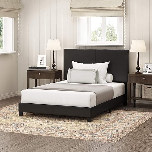 Miniatura 84 de Furinno Pessac - Marco de cama tapizado, piel sintética blanca, tamaño individual XL Blanco,Negro -,Glacier,Negro (plain