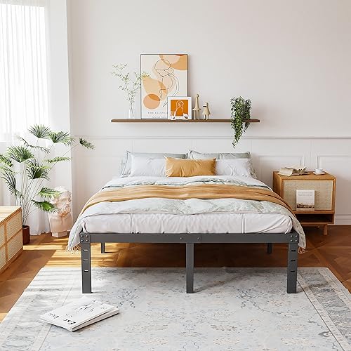 Miniatura 2 de ZIYOO Base de cama tamaño Queen de 18 pulgadas de alto, listones de madera de 3 pulgadas de ancho con soporte de 3500 libras para colchón de espuma,