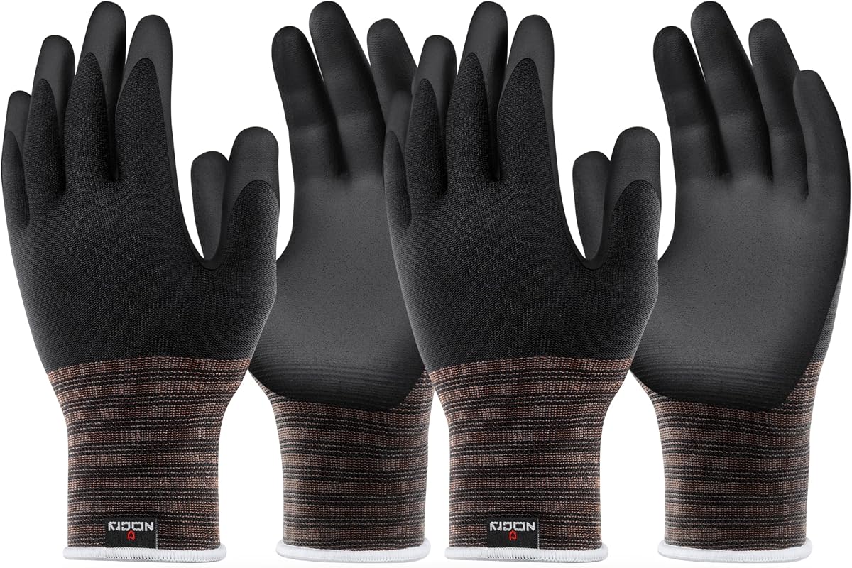 Guantes de trabajo recubiertos de nitrilo NoCry con agarre - Transpirables y flexibles - Resistentes al aceite y al desgarro para hombres y mujeres - Guantes ideales para mecánicos o almacenes