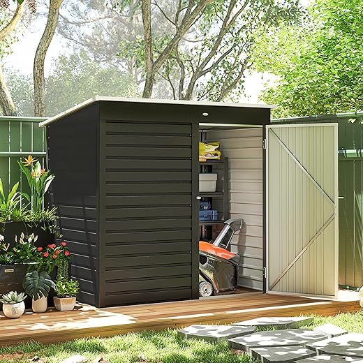 Outsunny 6' x 4' Metal Garden Tool Shed, Easy-to-Assemble Outdoor Storage Shed with Lockable Door for Backyard Lawn Patio Garden, Includes Gloves, Dark Gray