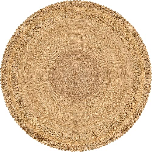 Miniatura 6 de Unique Loom Colección de yute trenzado de calidad clásica, hecha natural, tejida a mano con detalles de remolino circular, 6 pies x 6 pies 0 pies 0