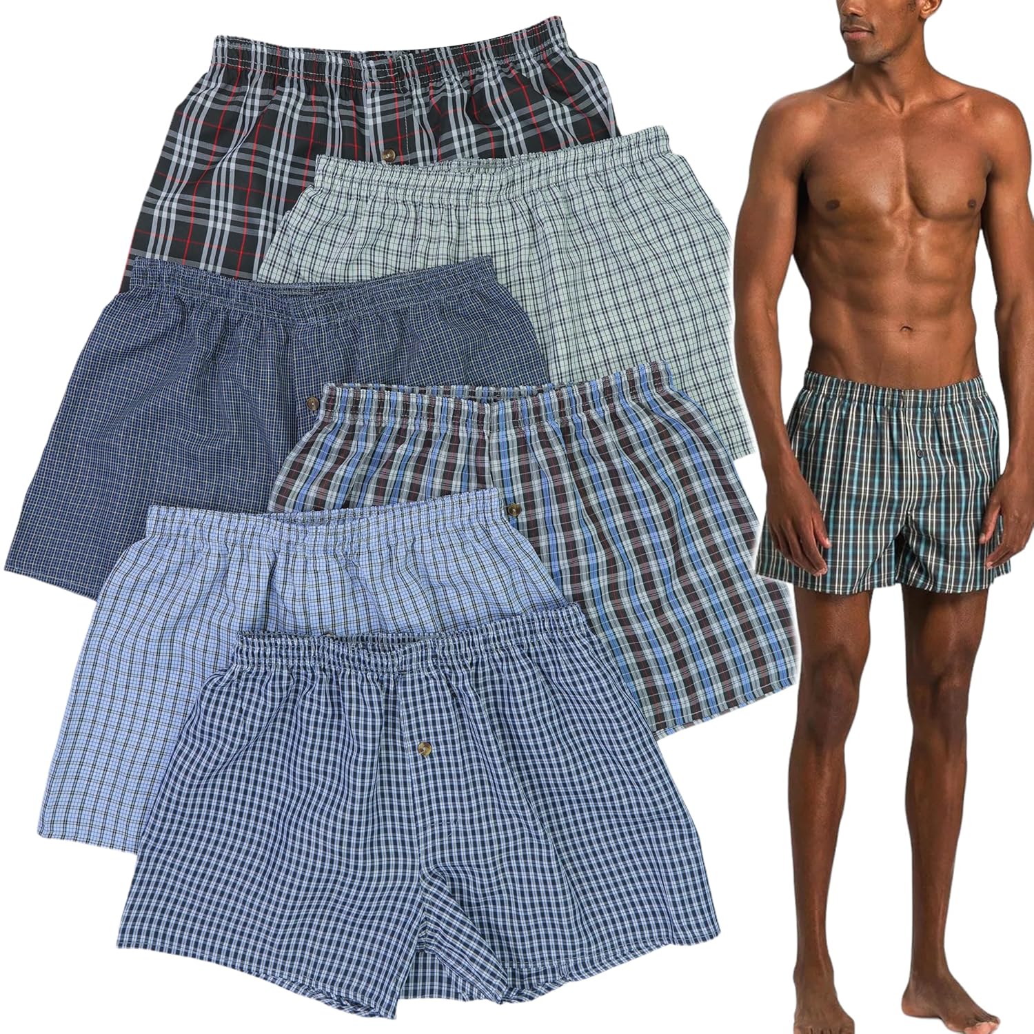 ToBeInStyle Mens Classic Multicolor Boxer Briefs in 3 or 6 Pack