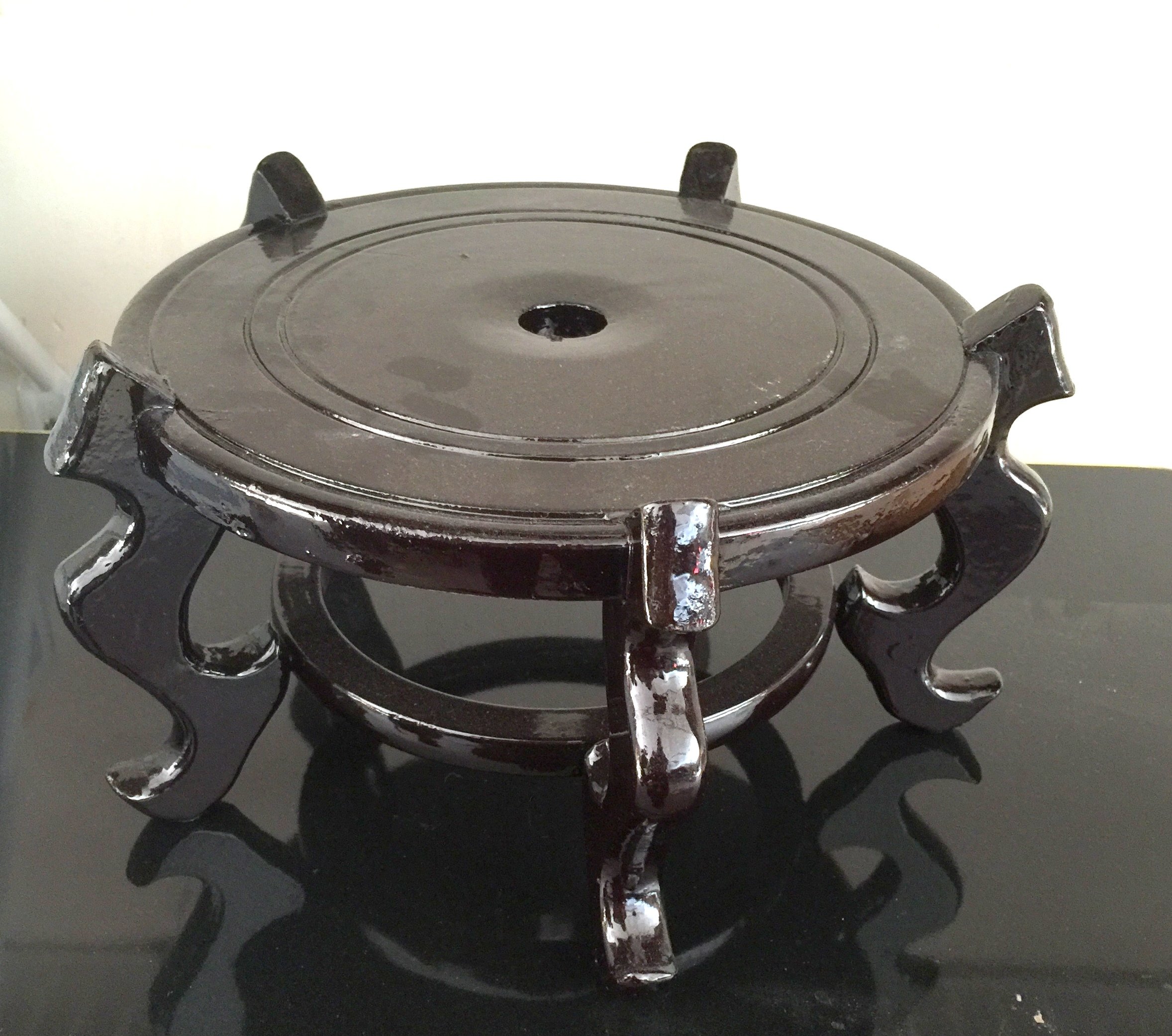 NEW 5.5" DIAMETER WOODEN ORIENTAL DARK CHERRY FISH BOWL PLANT STAND HOLDER