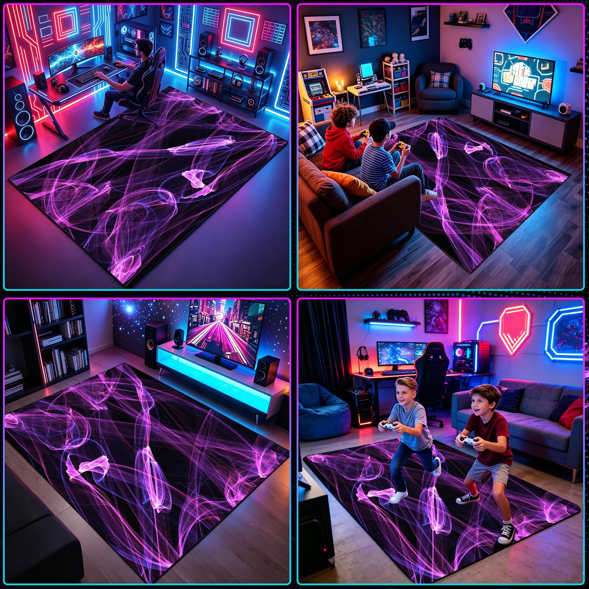 Tappeto Camera Da Letto Ragazzo Bambini 80 x 120 cm Tappeto Con Controller Di Gioco, Gaming Pavimento Antiscivolo, Zone Game 3D, Decorative Stanza Per Soggiorno Stanza Dei Giochi Scrivania E Sedia