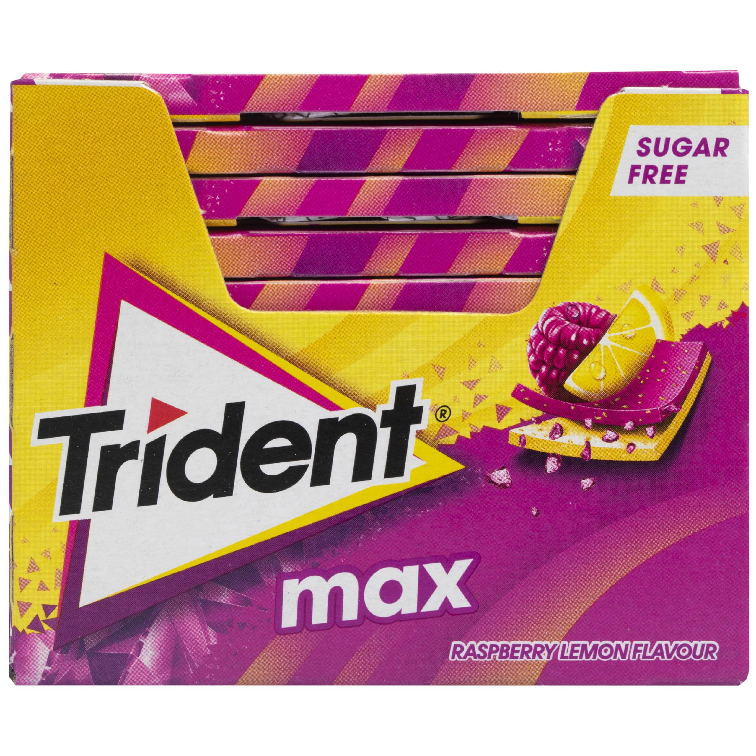Trident Max Raspberry Lemon- Chicles sin Azúcar con Sabor a Frambuesa y Limón- Paquete de 12 Envases de 23 g