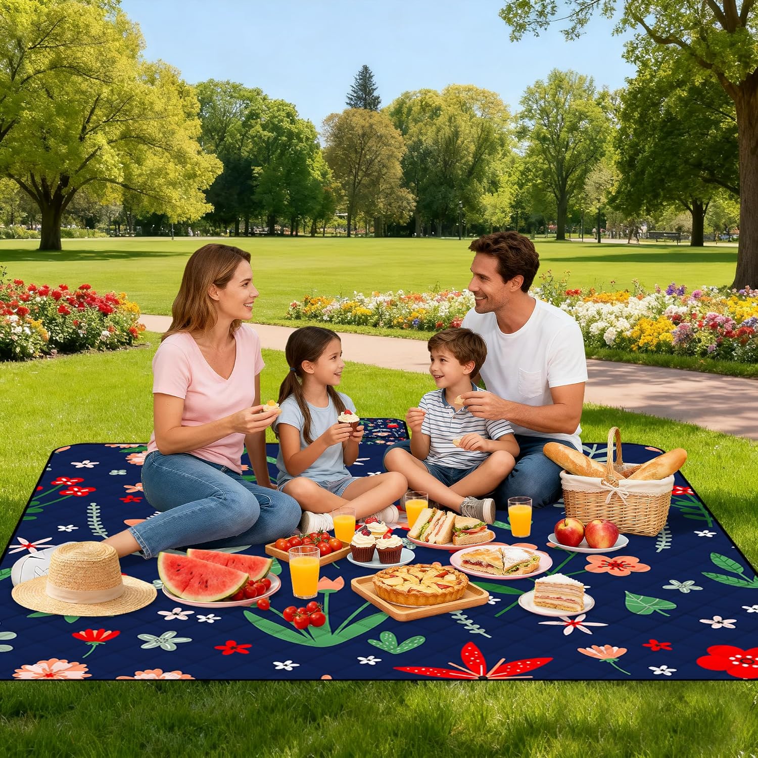 Extra Large Picnic Blanket Waterproof,80"x 80"Foldable Machine Washable Beach Blanket,Outdoor Blanket for 6-8 Adults,Suitable for Indoor Crawling,Park Beach,Camping,Hiking,Family Travel(Light Blue) - Image 9