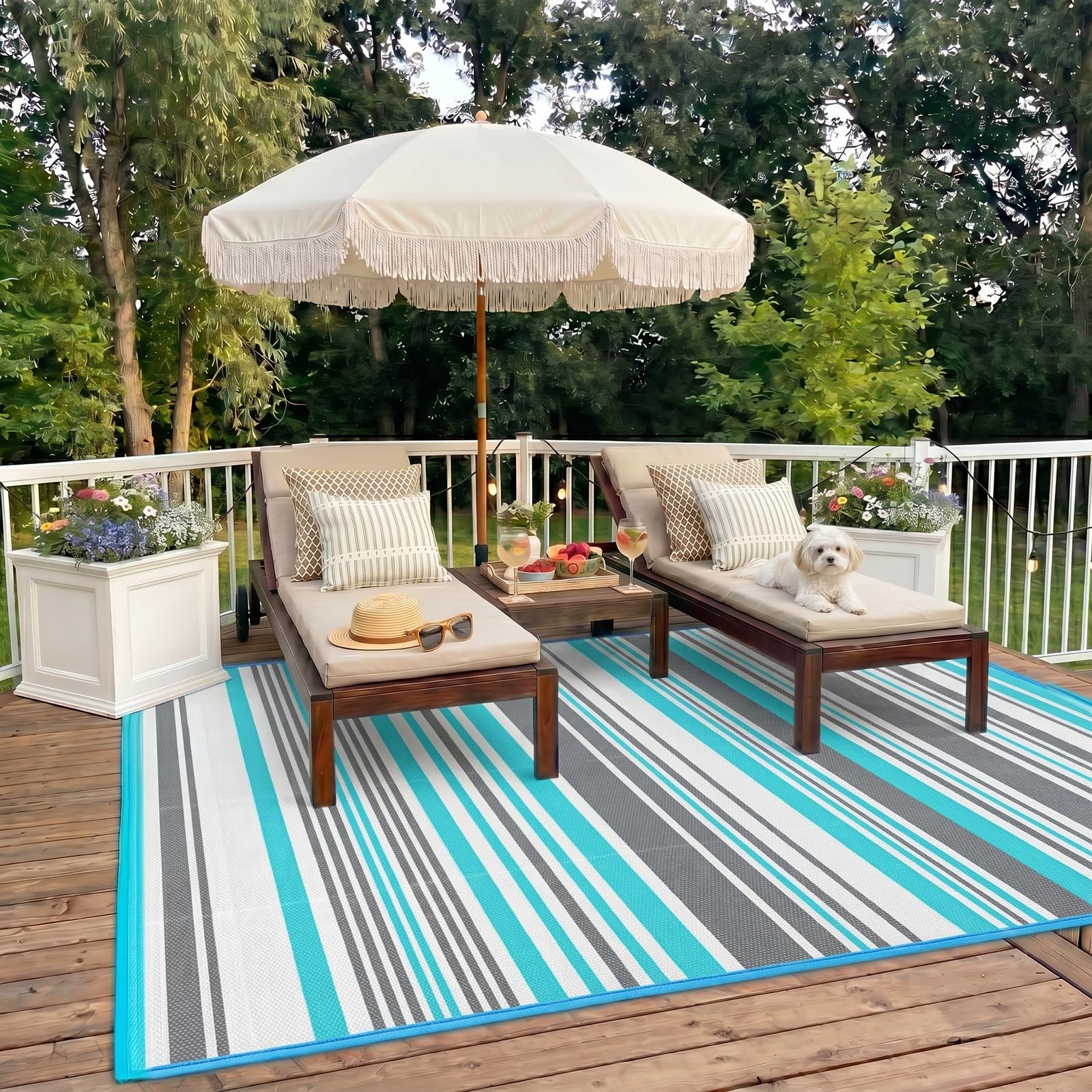 Kalafun Outdoor Rug 4x6 ft, Waterproof Portable Plastic Straw Mat for Camping - product photo