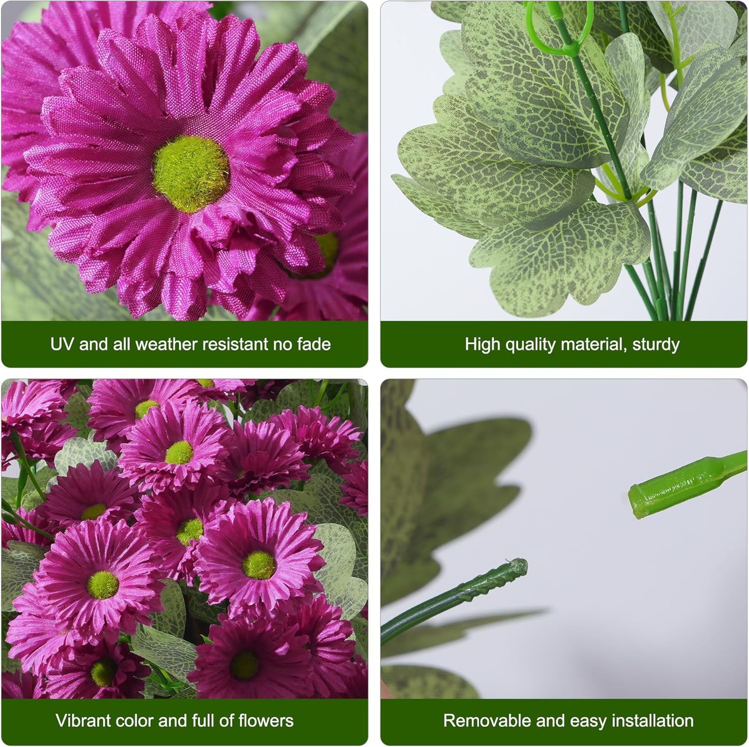 HyeFlora Artificial Flowers for Outdoors Spring Summer Outside Decor, 6 Bundles Fake Daisy Wild Silk Flowers UV Resistant Outdoor Faux Plants for Planter Front Door Porch Balcony Yard, Fuchsia