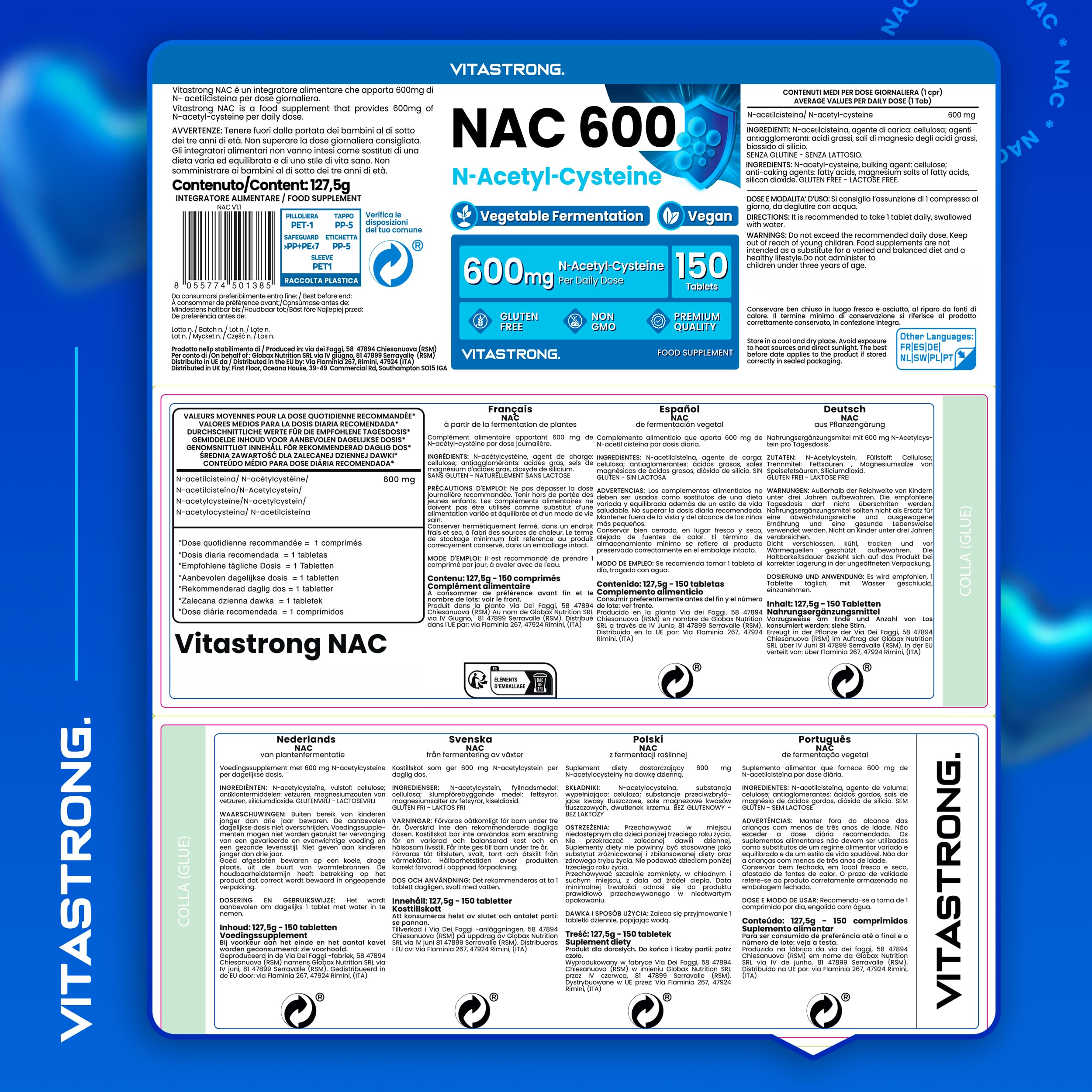 N-Acetylcystein 600mg aus Pflanzenfermentation, Vorstufe von Glutathion, NAC Supplement N-Acetyl-L-Cystein Vitastrong, 150 Vegan Tabletten N-Acetyl L-Cystein (5 Monate), Alternative zu NAC Kapseln