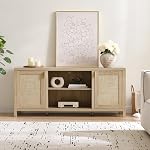 SICOTAS Rattan TV Stand for Living Room - 26" Tall Wood TV Console Cabinet with Storage and Adjustable Shelf, Boho Entertainment Center, 59" Media Console for 50, 55, 65 Inch TV, Light Oak