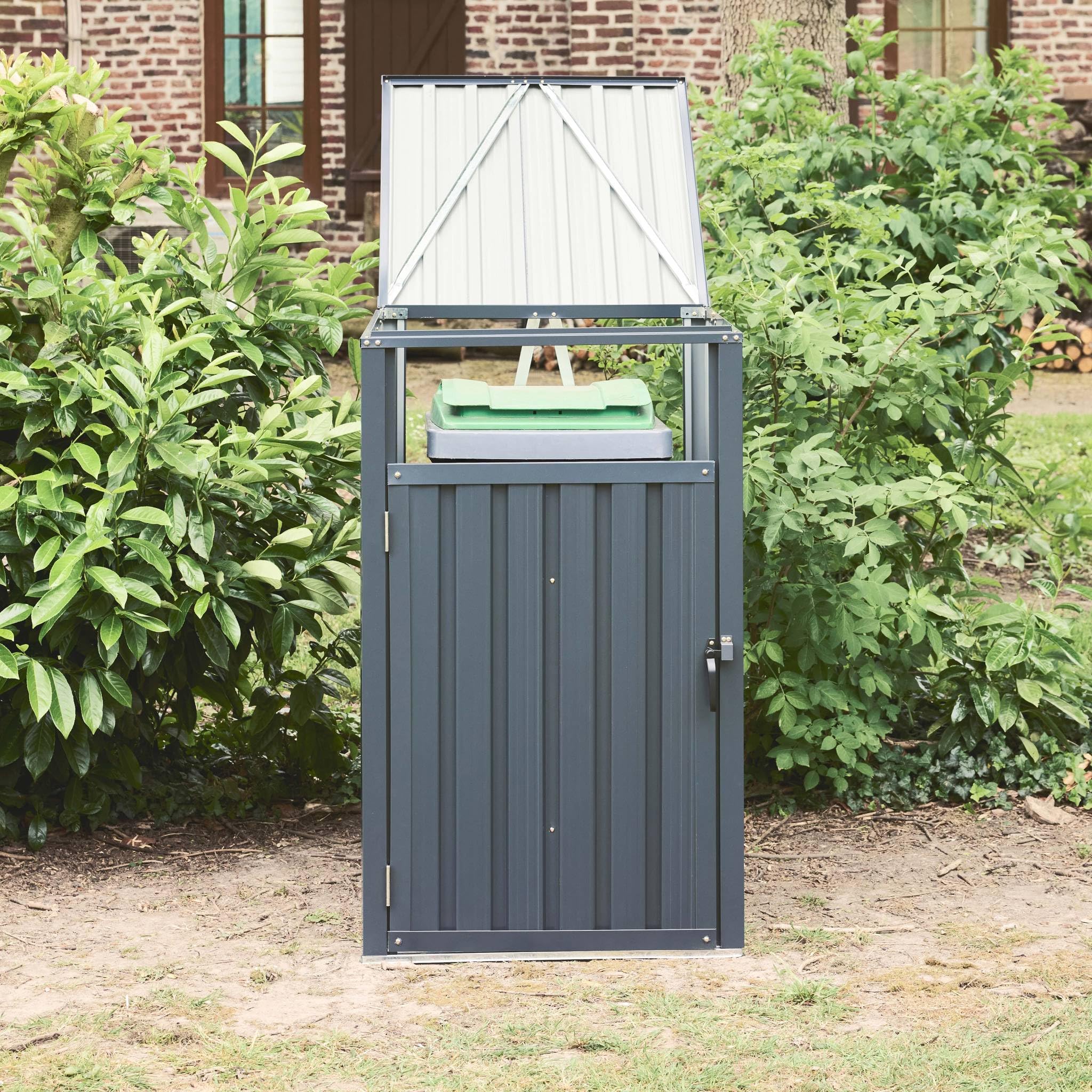 sweeek - Cache Poubelle Gris en Acier galvanisé. 1 Place L 73 x P 82 x H 124 cm