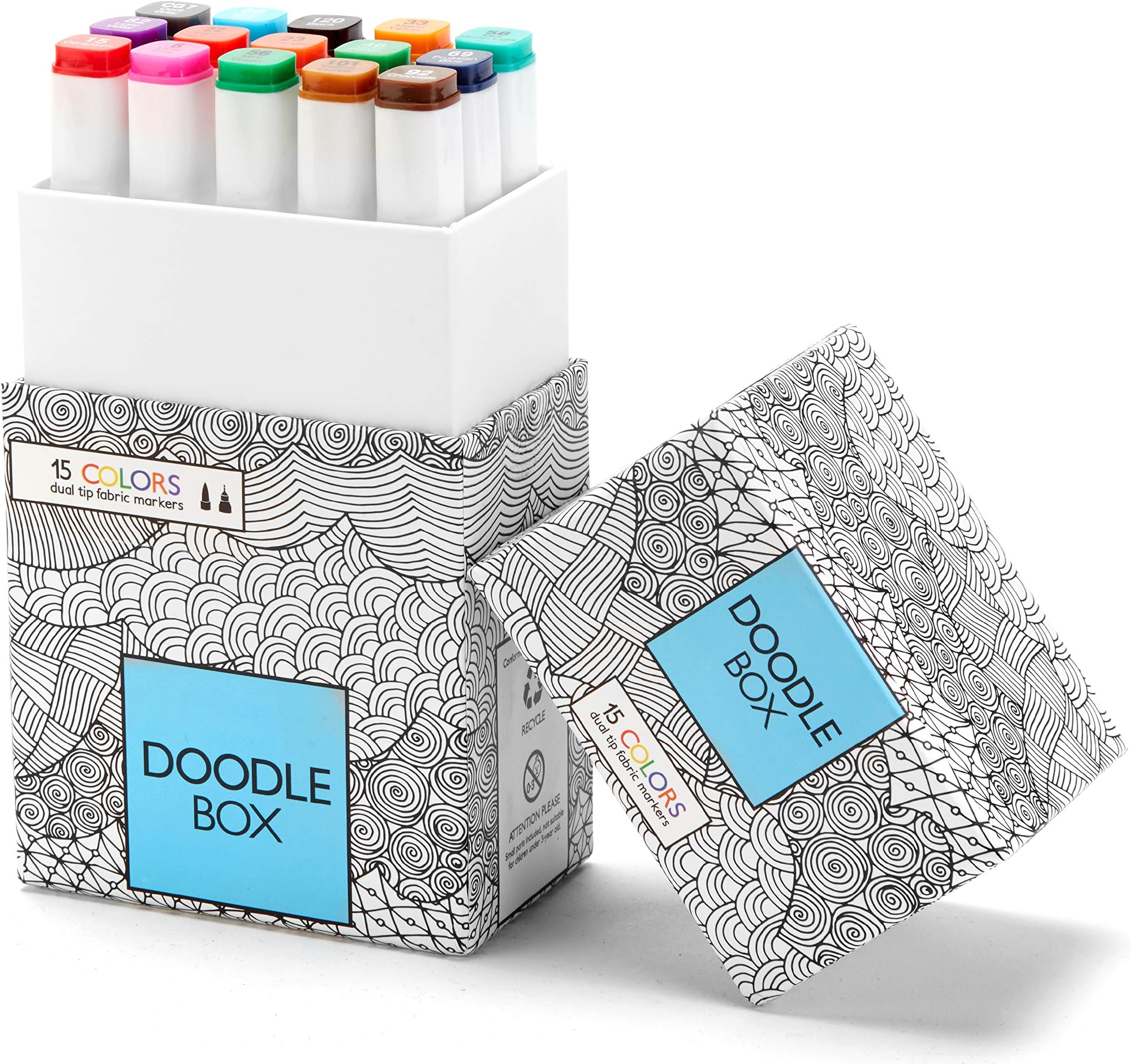 15 Coloured Fabric Marker Pens Presented in A Beautiful Gift Box. Permanent Marker Premium Quality Dual Tip Colouring Fabric Pens - by Doodle Box