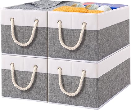 Yawinhe Pack of 4 Fabric Storage Boxes for Clothes White/Grey 33 x 23 x