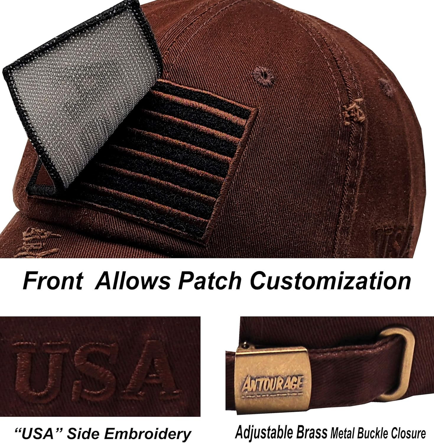 Antourage American Flag Unisex Baseball Hat for Men and Women | USA Flag Mesh Snapback Flat Visor Cap + 2 Patriotic Patches