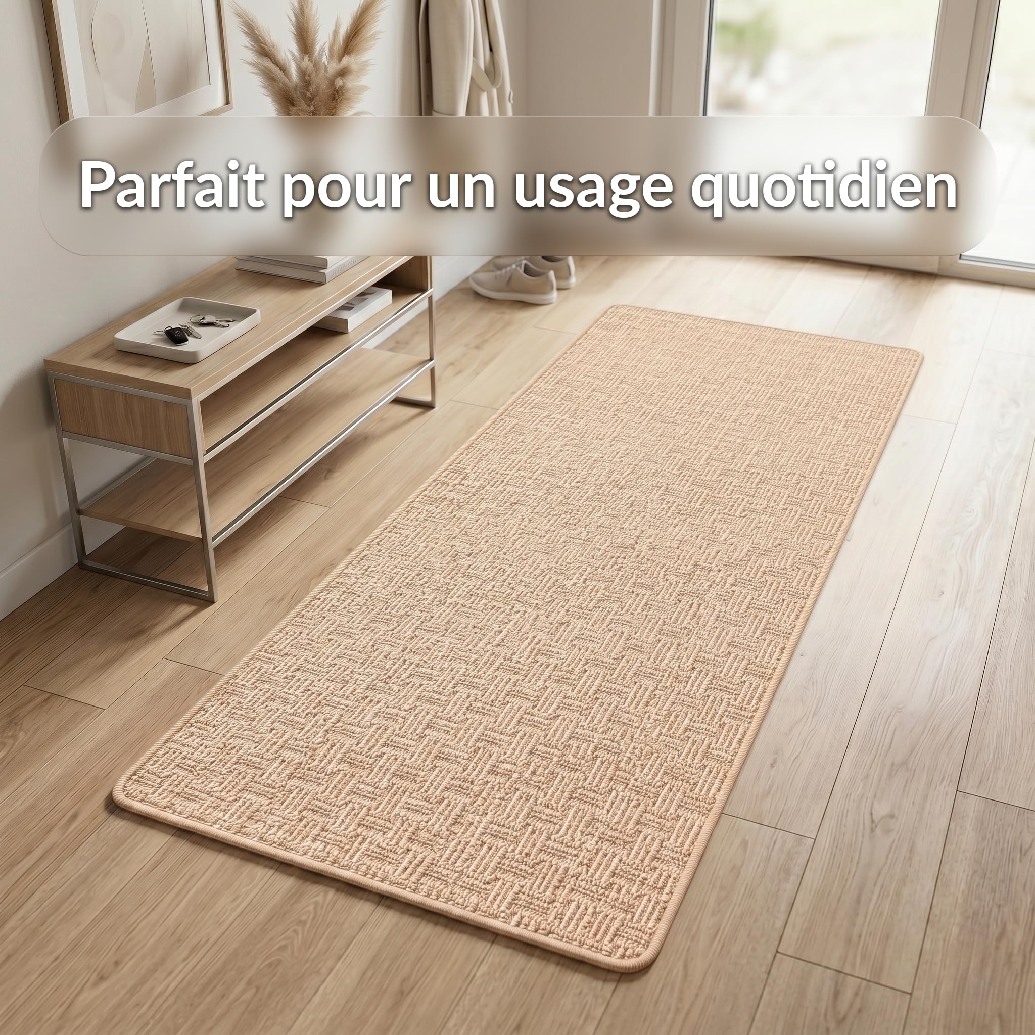 KARAT Tapis de Couloir Beige, 80 x 150 cm, Monaco - Bouclé Antidérapant et Antistatique - Tapis Long pour Cuisine, Entrée, Couloir et Pièce de Vie